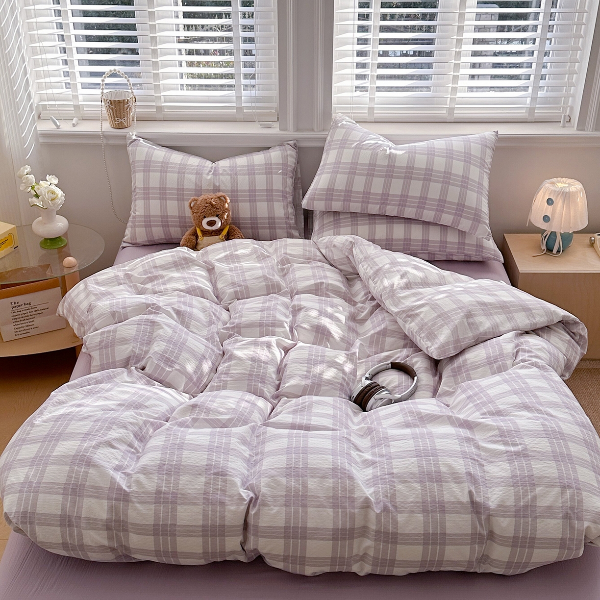 91家纺网 家纺一手货源 找家纺 多品家纺 2026新款奶呼呼超柔云感双层纱系列单被套 半岛紫格