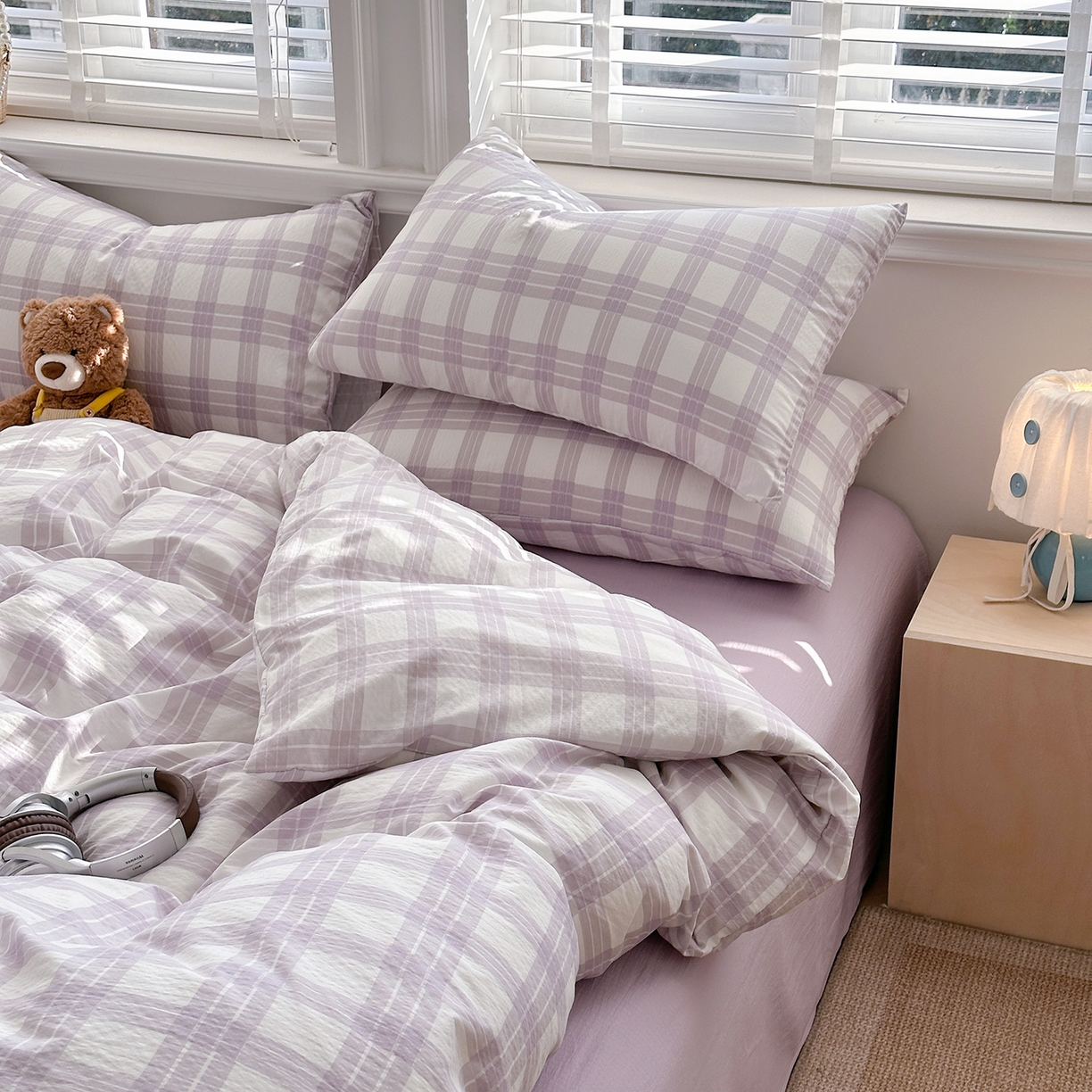 91家纺网 家纺一手货源 找家纺 多品家纺 2026新款奶呼呼超柔云感双层纱系列单被套 半岛紫格