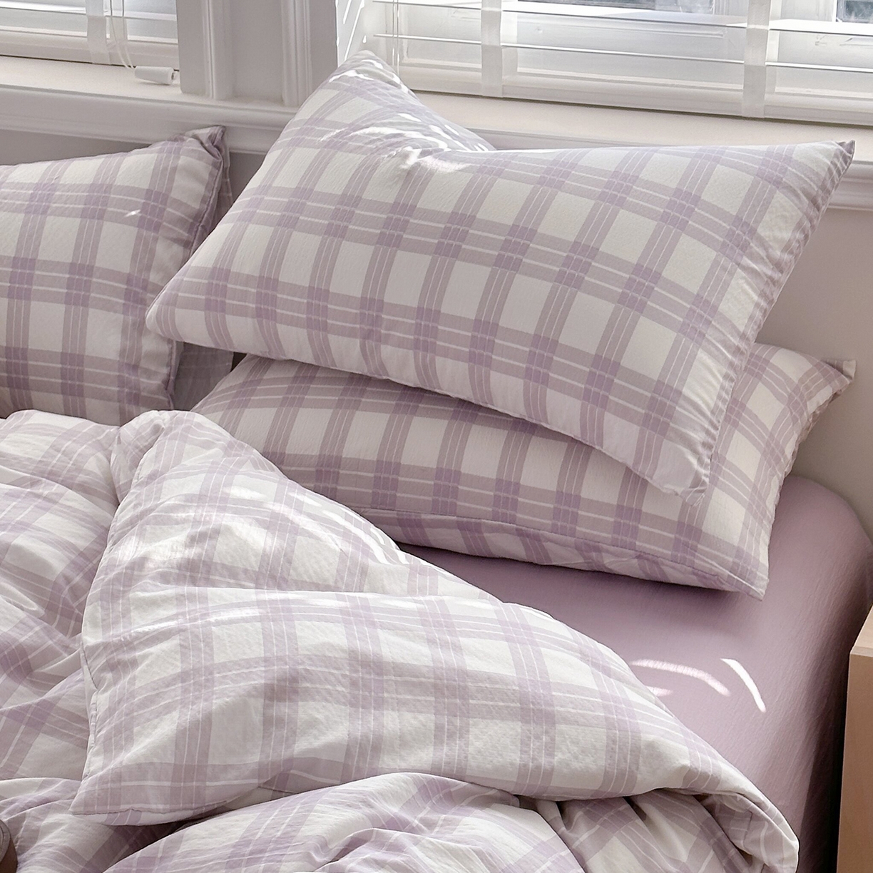 91家纺网 家纺一手货源 找家纺 多品家纺 2026新款奶呼呼超柔云感双层纱系列单被套 半岛紫格