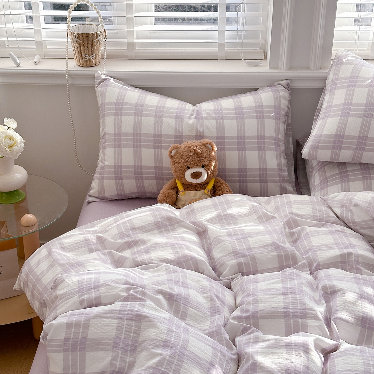 91家纺网 家纺一手货源 找家纺 多品家纺 2026新款奶呼呼超柔云感双层纱系列单被套 半岛紫格