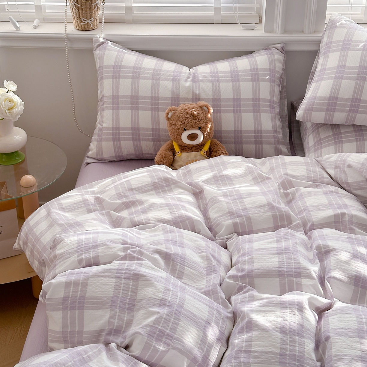 91家纺网 家纺一手货源 找家纺 多品家纺 2026新款奶呼呼超柔云感双层纱系列单被套 半岛紫格