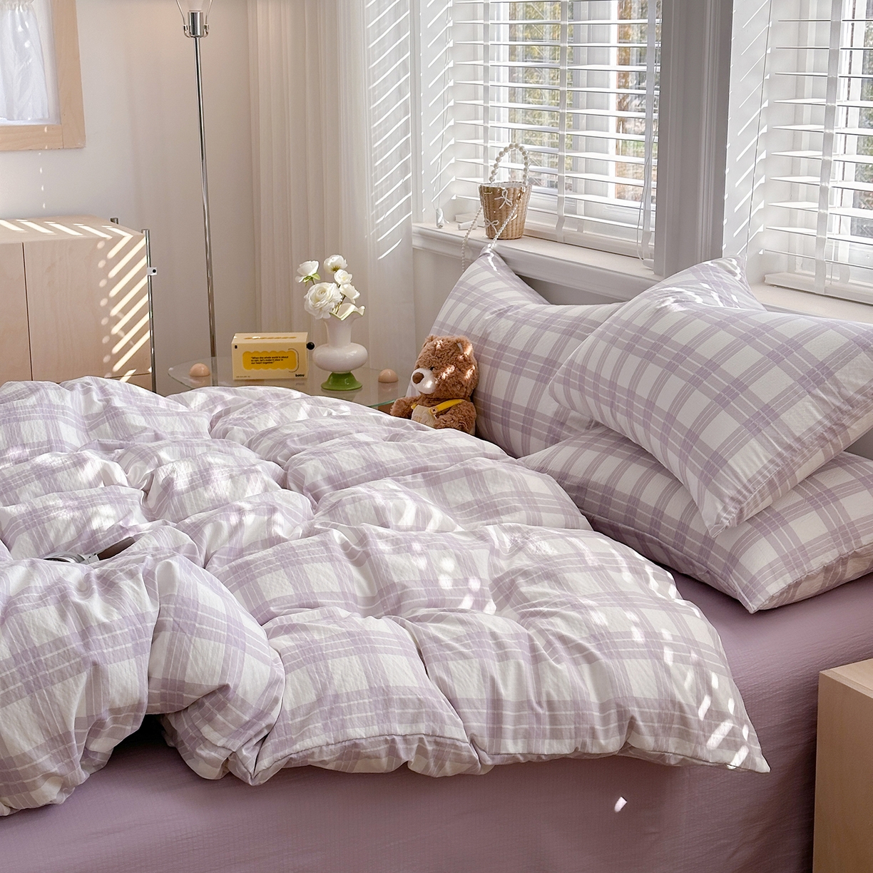 91家纺网 家纺一手货源 找家纺 多品家纺 2026新款奶呼呼超柔云感双层纱系列单被套 半岛紫格