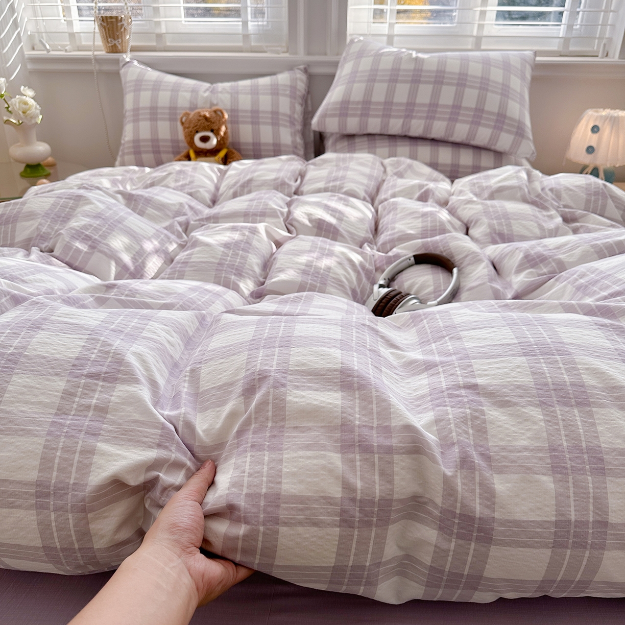 91家纺网 家纺一手货源 找家纺 多品家纺 2026新款奶呼呼超柔云感双层纱系列单被套 半岛紫格