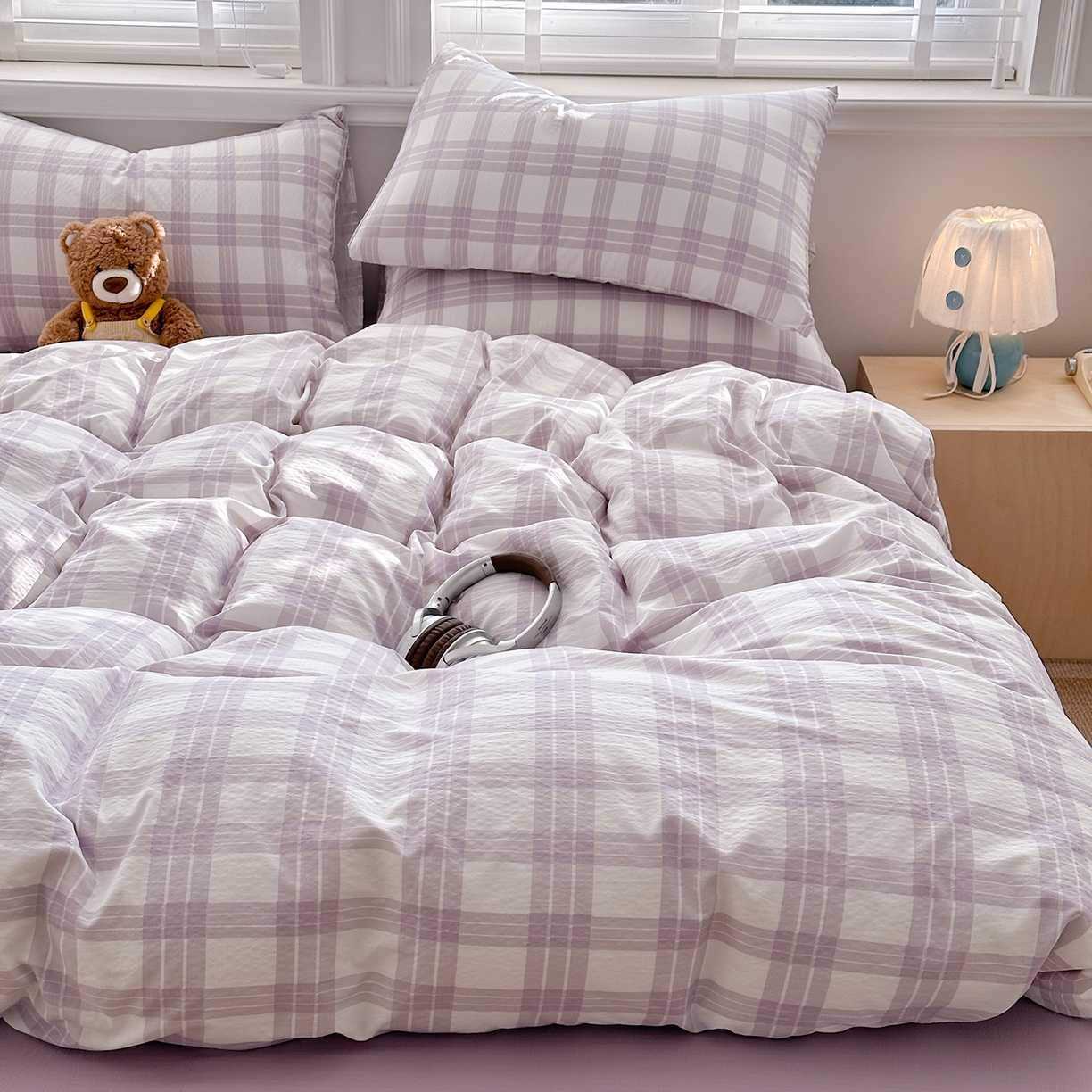 91家纺网 家纺一手货源 找家纺 多品家纺 2026新款奶呼呼超柔云感双层纱系列单被套 半岛紫格