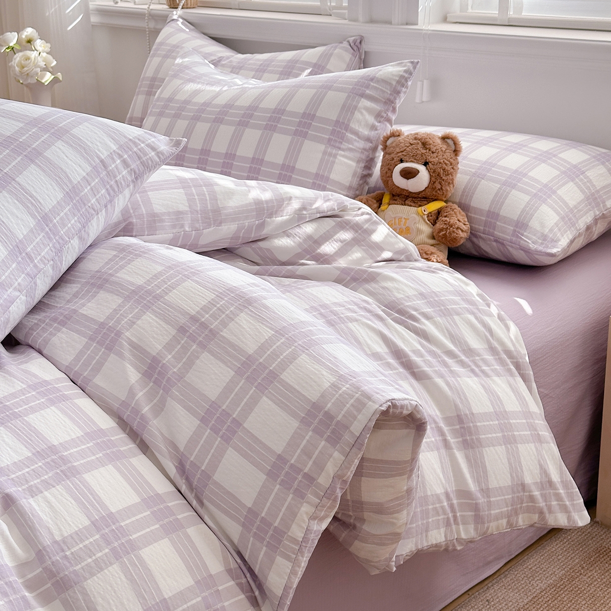 91家纺网 家纺一手货源 找家纺 多品家纺 2026新款奶呼呼超柔云感双层纱系列单被套 半岛紫格