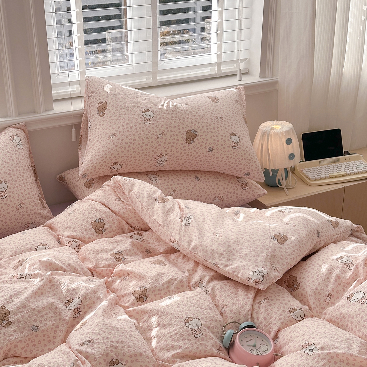 91家纺网 家纺一手货源 找家纺 多品家纺 2026新款奶呼呼超柔云感双层纱系列单被套 豹纹猫咪