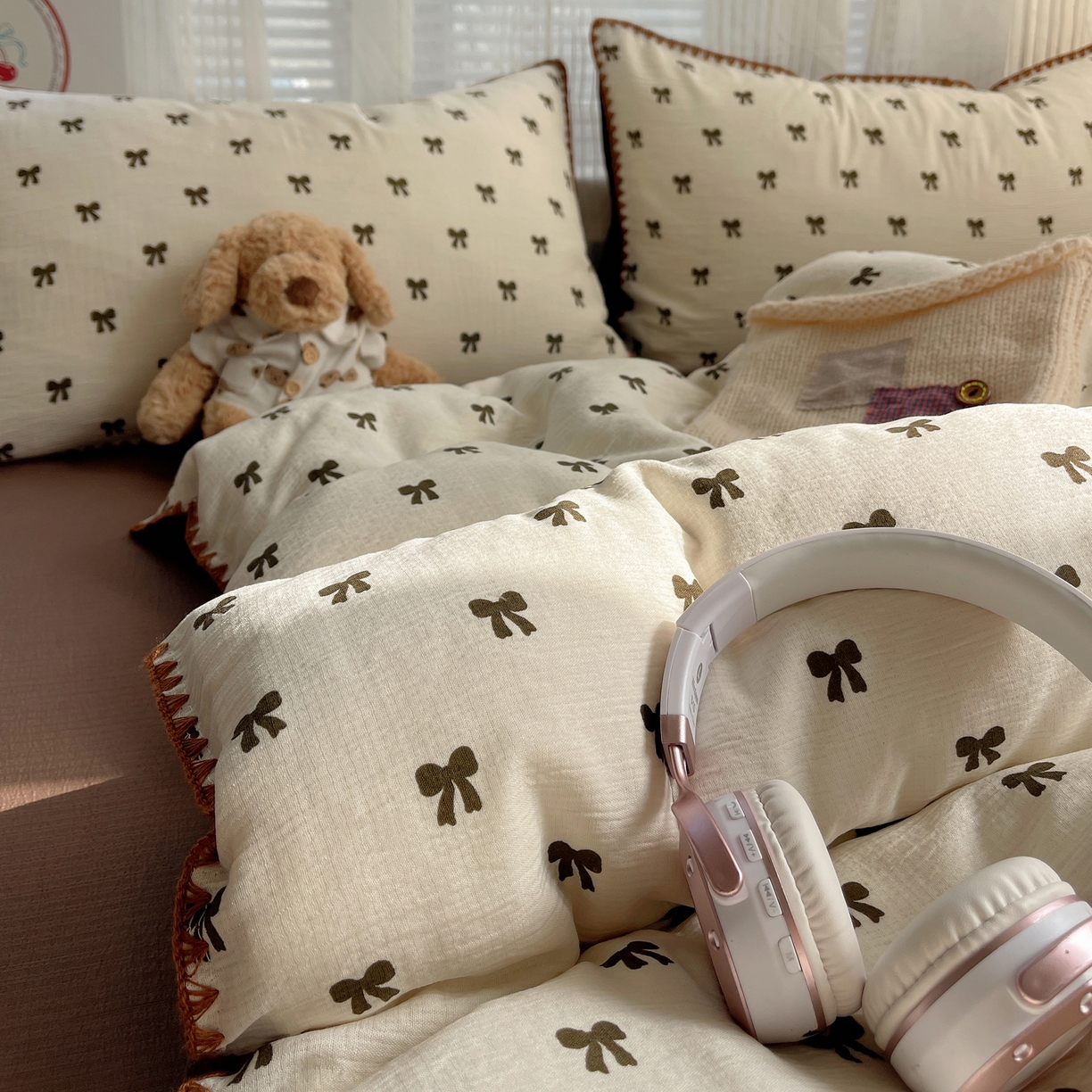 91家纺网 家纺一手货源 找家纺 （总）顾里家纺 2026春夏新款ins韩风印花贝壳针双层纱四件套