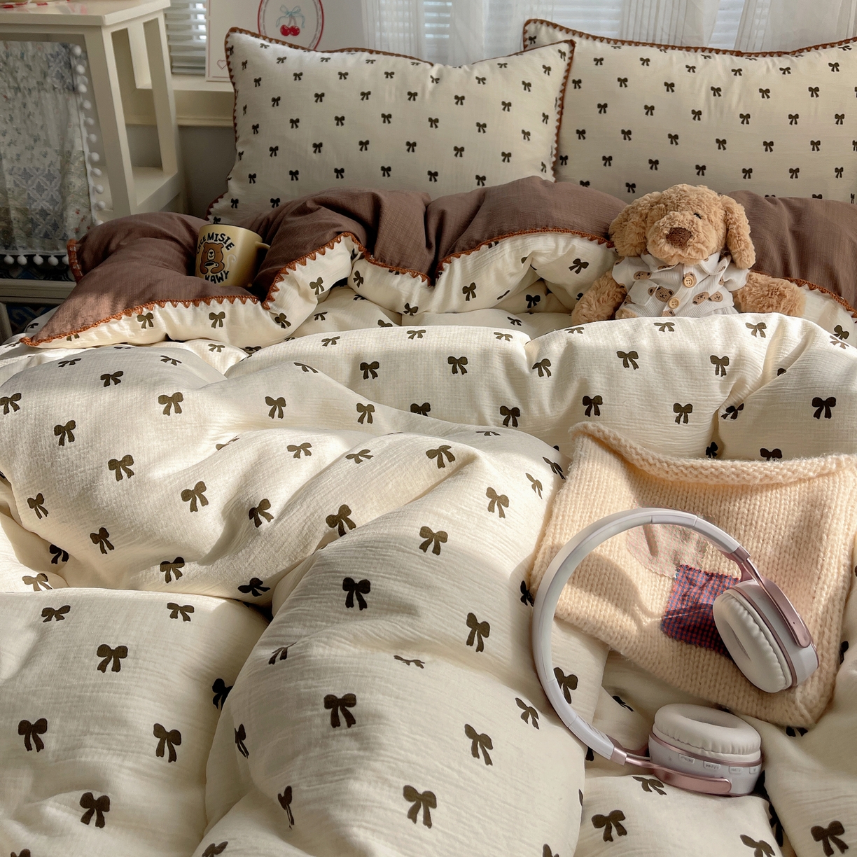 91家纺网 家纺一手货源 找家纺 （总）顾里家纺 2026春夏新款ins韩风印花贝壳针双层纱四件套