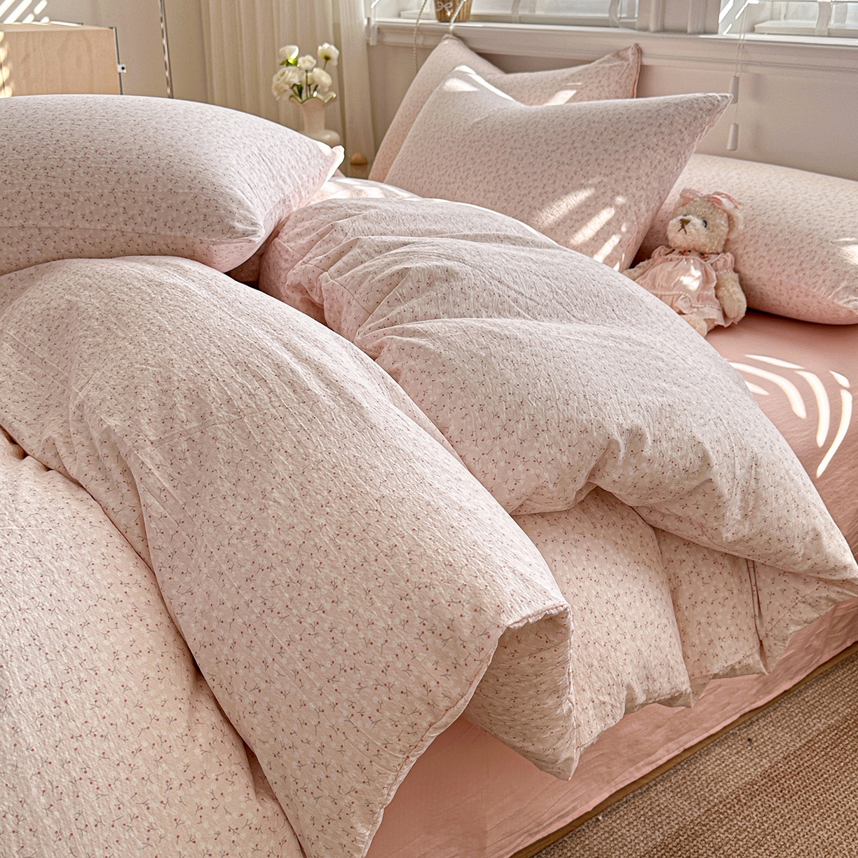 多品家纺 2026新款奶呼呼超柔云感双层纱系列单被套 粉粉小花