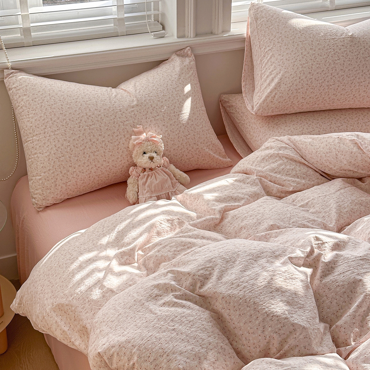 91家纺网 家纺一手货源 找家纺 多品家纺 2026新款奶呼呼超柔云感双层纱系列单被套 粉粉小花