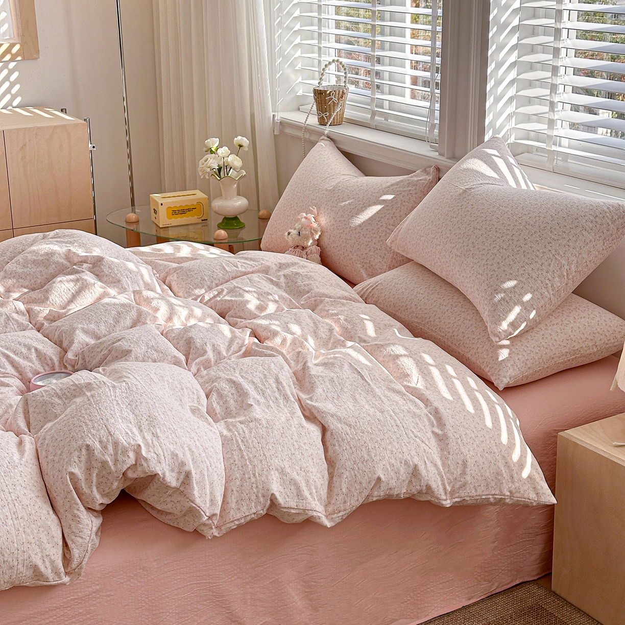 91家纺网 家纺一手货源 找家纺 多品家纺 2026新款奶呼呼超柔云感双层纱系列单被套 粉粉小花