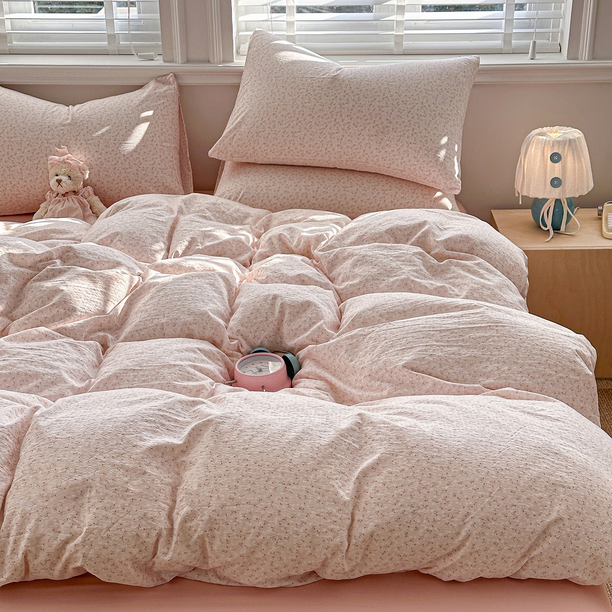 91家纺网 家纺一手货源 找家纺 多品家纺 2026新款奶呼呼超柔云感双层纱系列单被套 粉粉小花