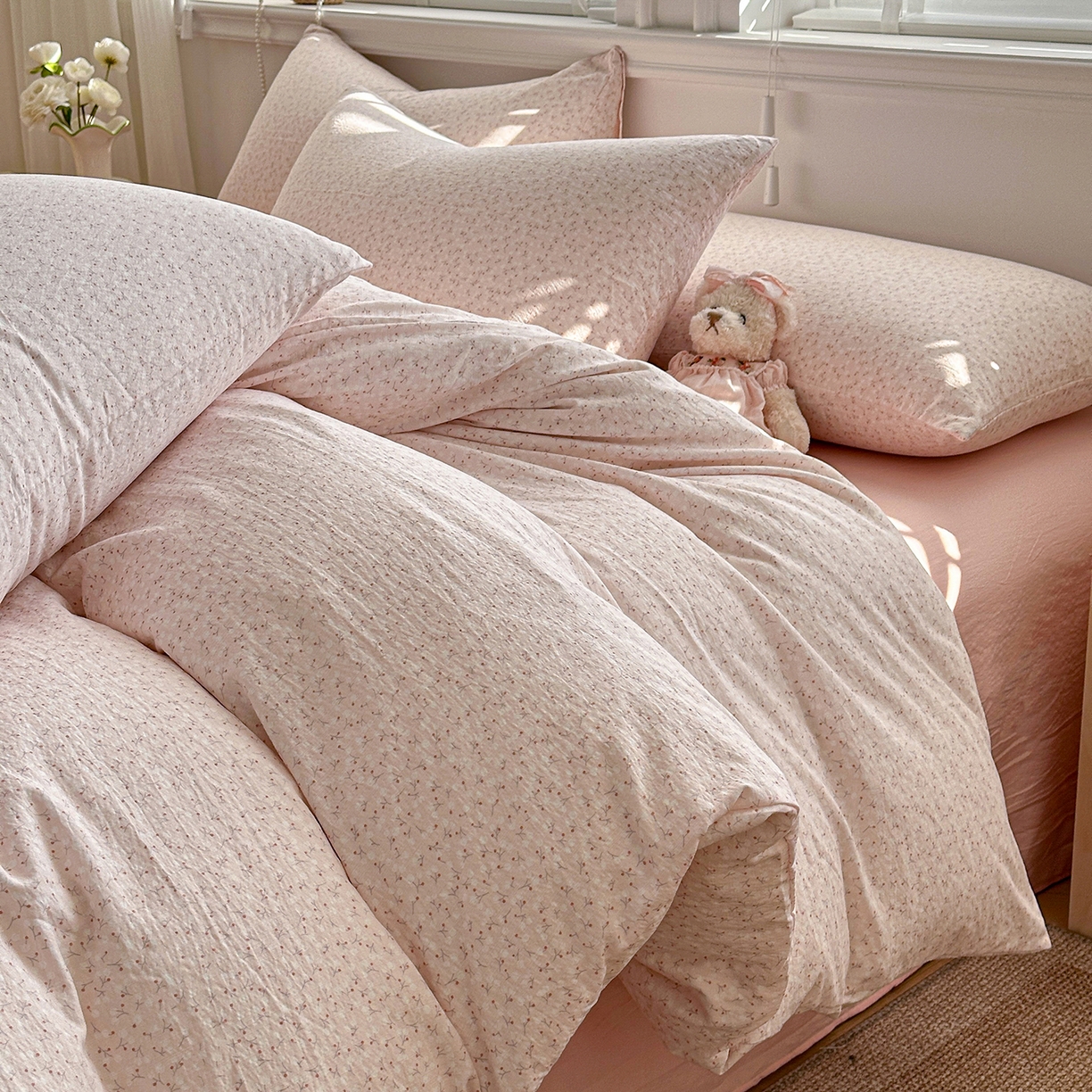 91家纺网 家纺一手货源 找家纺 多品家纺 2026新款奶呼呼超柔云感双层纱系列单被套 粉粉小花