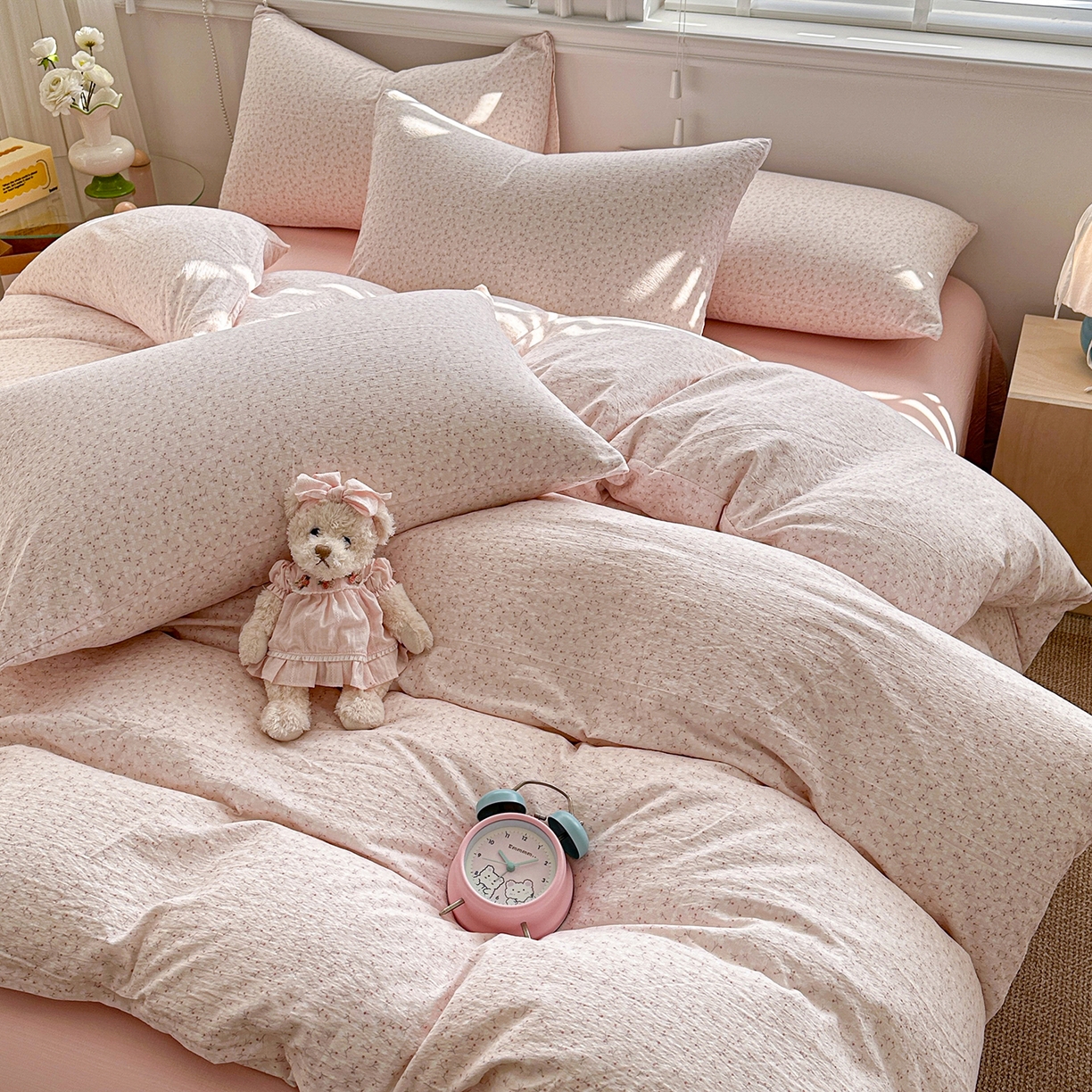 91家纺网 家纺一手货源 找家纺 多品家纺 2026新款奶呼呼超柔云感双层纱系列单被套 粉粉小花