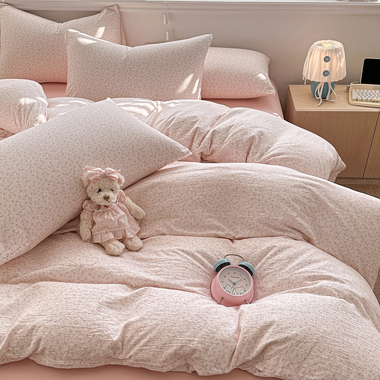 91家纺网 家纺一手货源 找家纺 多品家纺 2026新款奶呼呼超柔云感双层纱系列单被套 粉粉小花