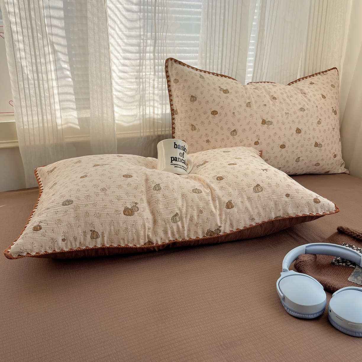 91家纺网 家纺一手货源 找家纺 顾里家纺 2026春夏新款ins韩风印花贝壳针双层纱四件套 小南瓜