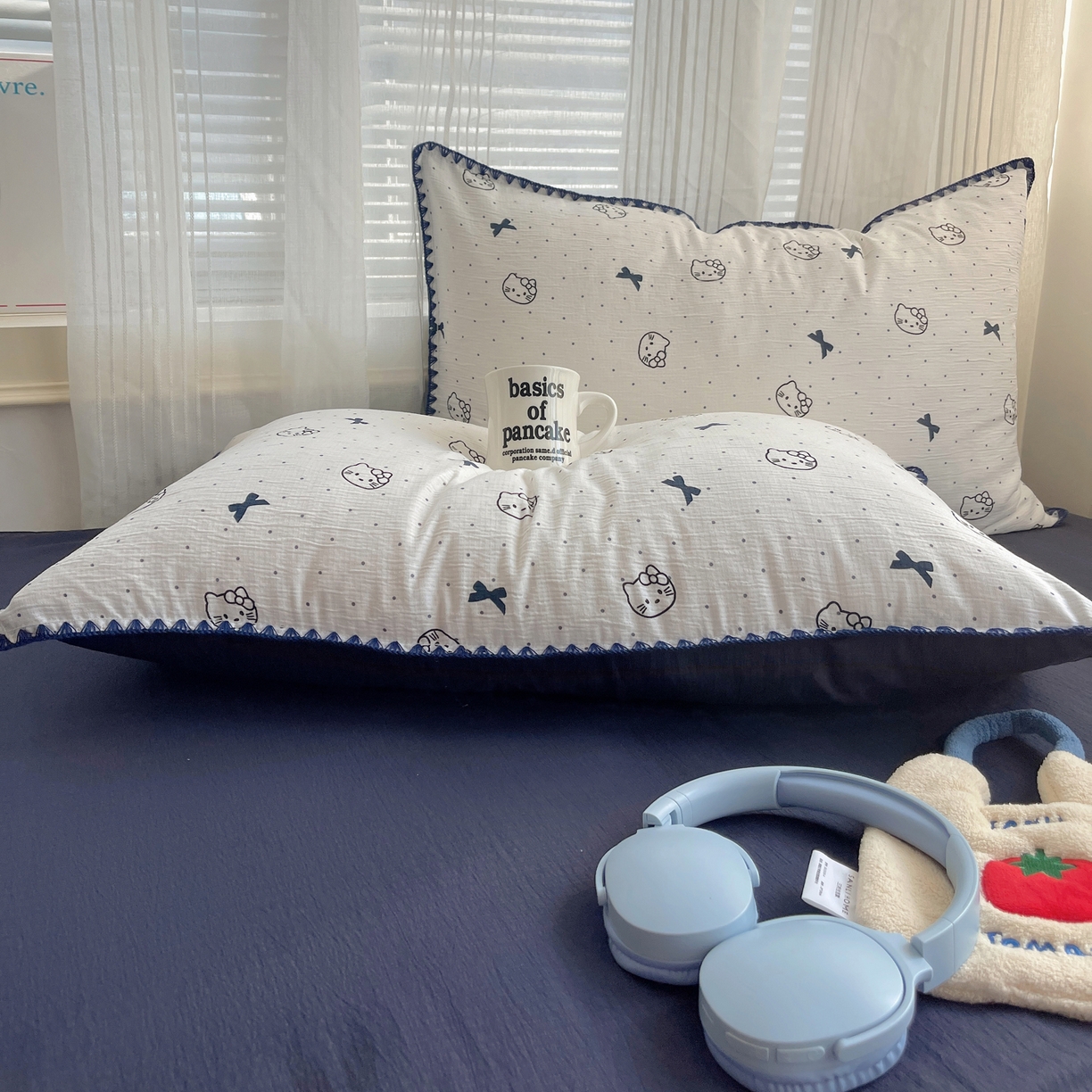 91家纺网 家纺一手货源 找家纺 顾里家纺 2026春夏新款ins韩风印花贝壳针双层纱四件套 啵啵猫咪