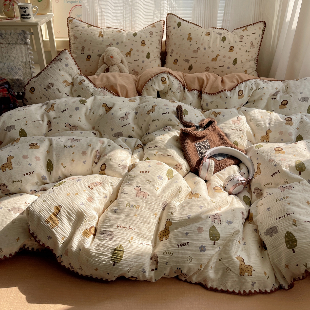 91家纺网 家纺一手货源 找家纺 （总）顾里家纺 2026春夏新款ins韩风印花贝壳针双层纱四件套