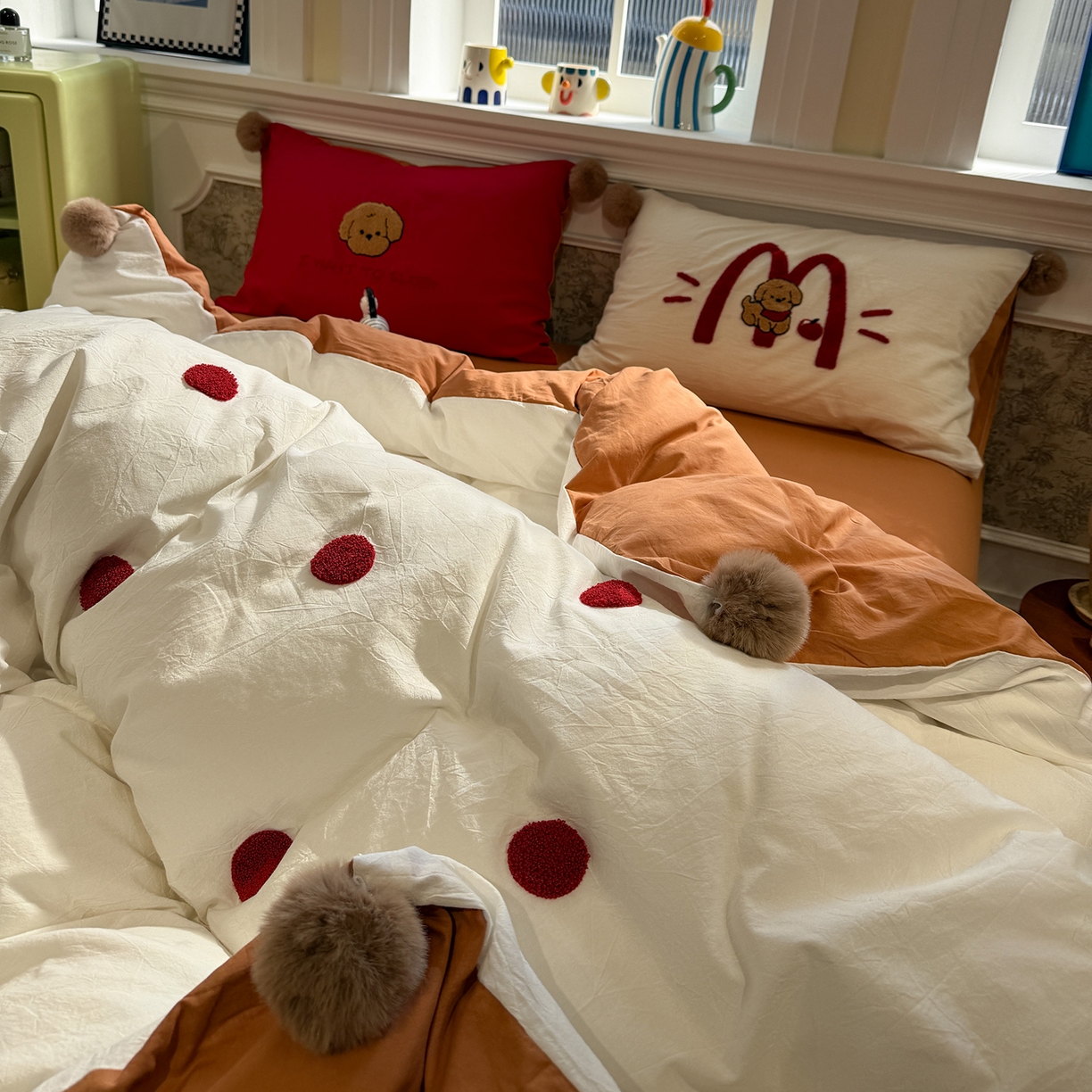 91家纺网 家纺一手货源 找家纺 （总）盼季家纺 2026新款水洗棉毛巾绣毛球四件套