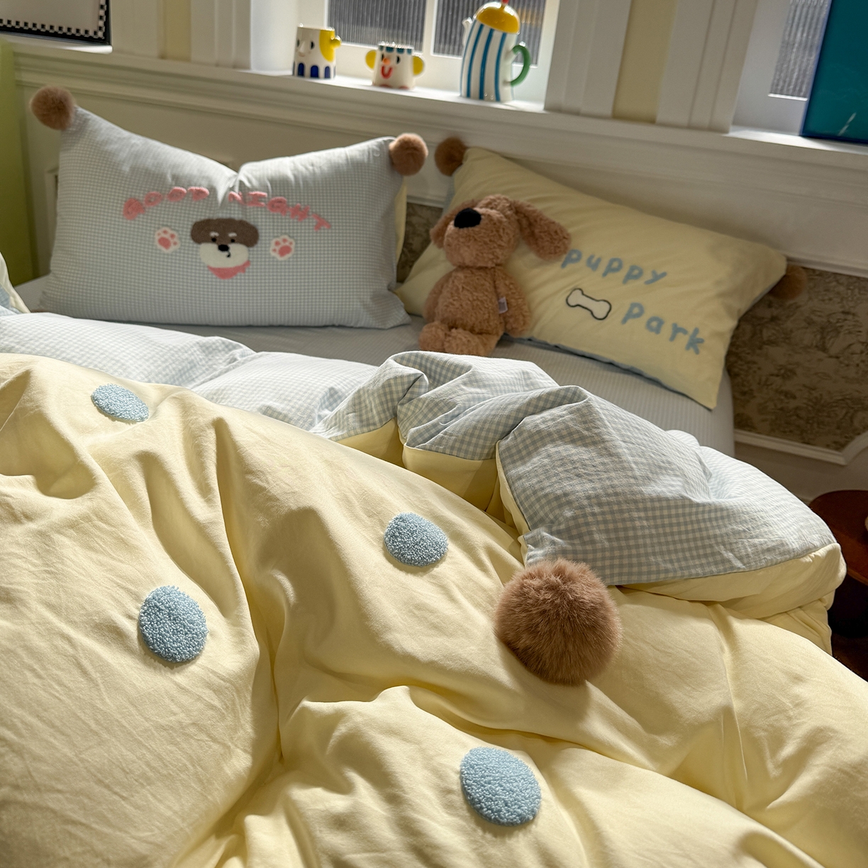 91家纺网 家纺一手货源 找家纺 （总）盼季家纺 2026新款水洗棉毛巾绣毛球四件套