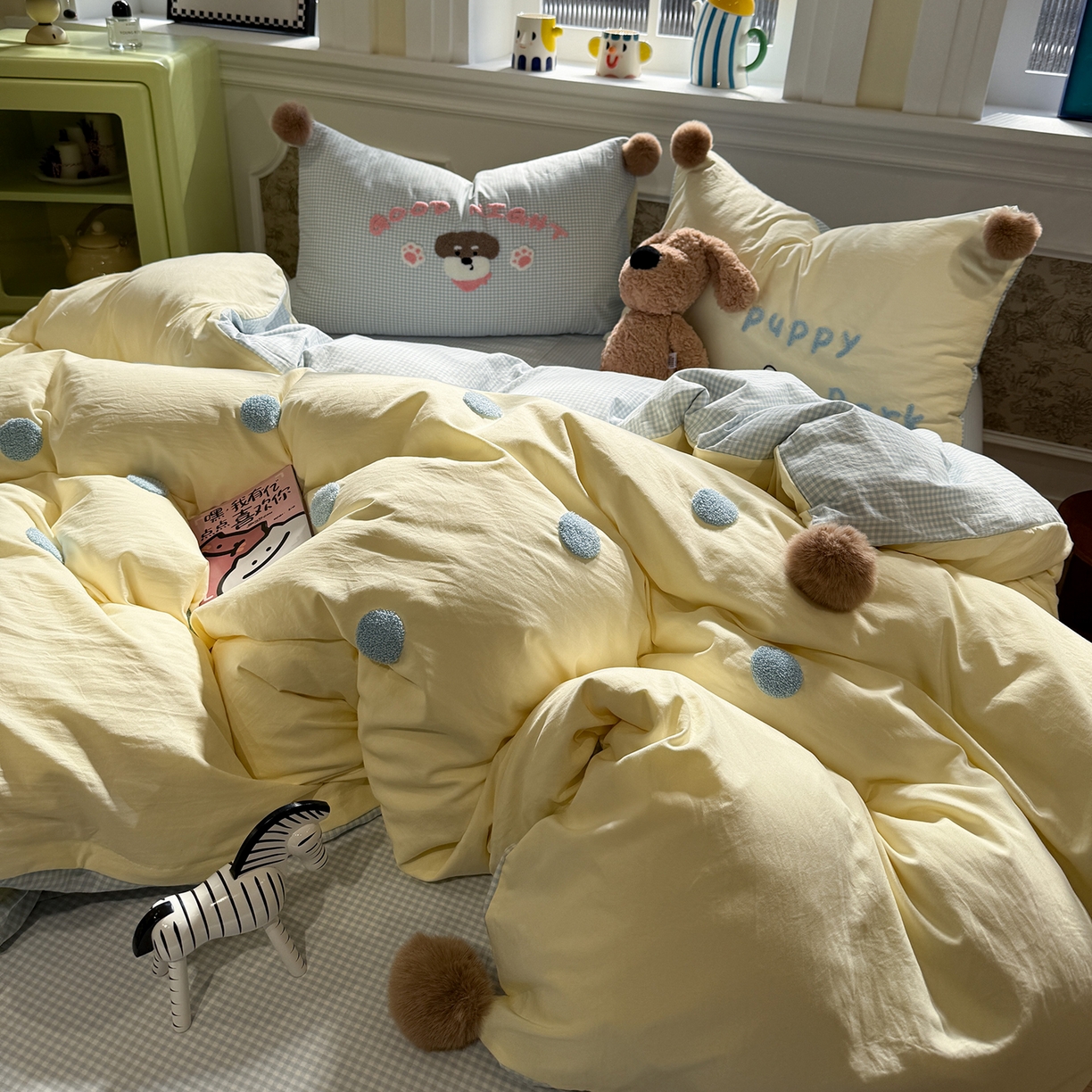 91家纺网 家纺一手货源 找家纺 （总）盼季家纺 2025新款小清新羊羔绒四件套加厚牛奶绒保暖床单被套宿舍三件套