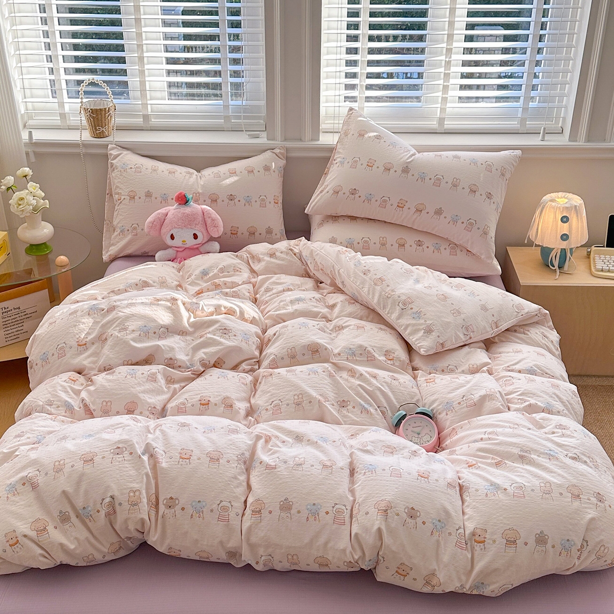 91家纺网 家纺一手货源 找家纺 多品家纺 2026新款奶呼呼超柔云感双层纱系列单被套 福气满满