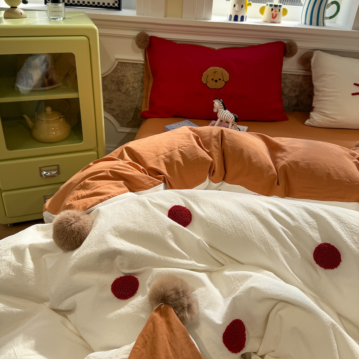 91家纺网 家纺一手货源 找家纺 盼季家纺 2026新款水洗棉毛巾绣毛球四件套 毛巾绣-麦小劳