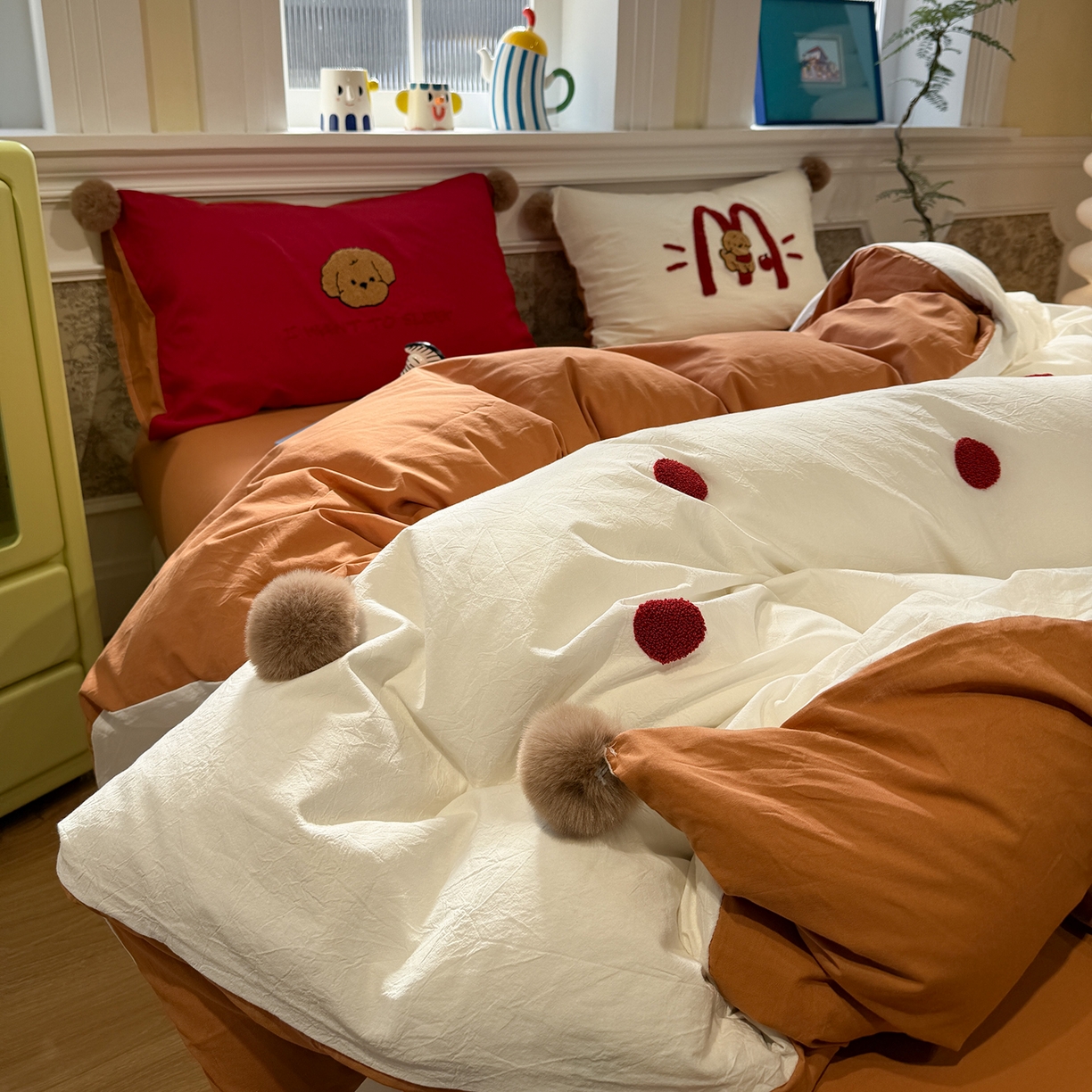 91家纺网 家纺一手货源 找家纺 盼季家纺 2026新款水洗棉毛巾绣毛球四件套 毛巾绣-麦小劳