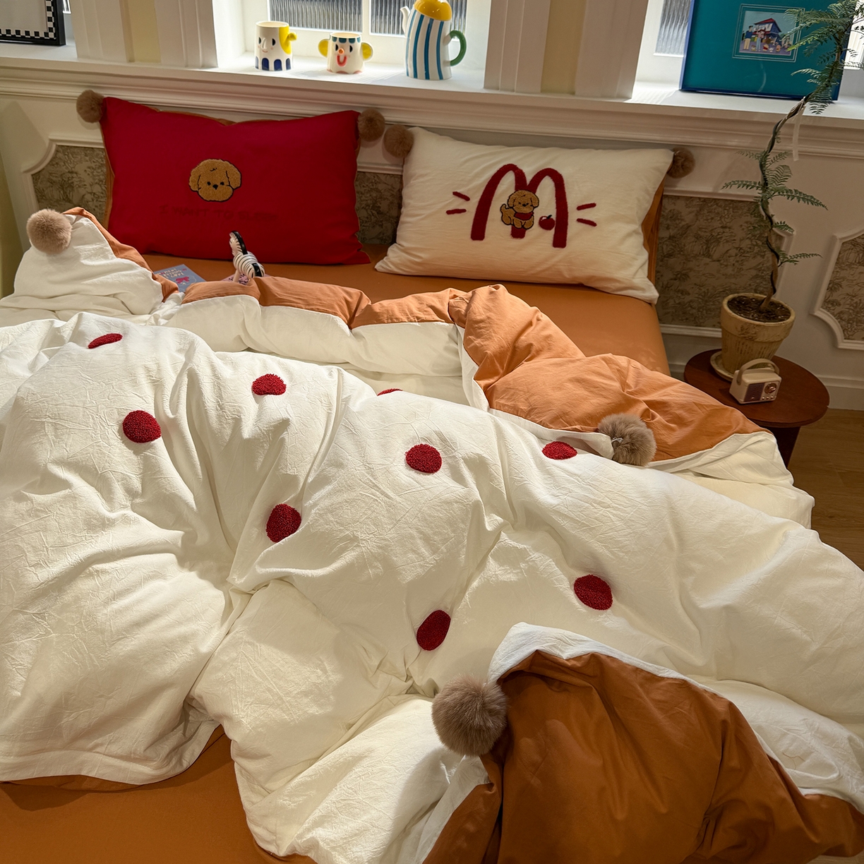 91家纺网 家纺一手货源 找家纺 盼季家纺 2026新款水洗棉毛巾绣毛球四件套 毛巾绣-麦小劳