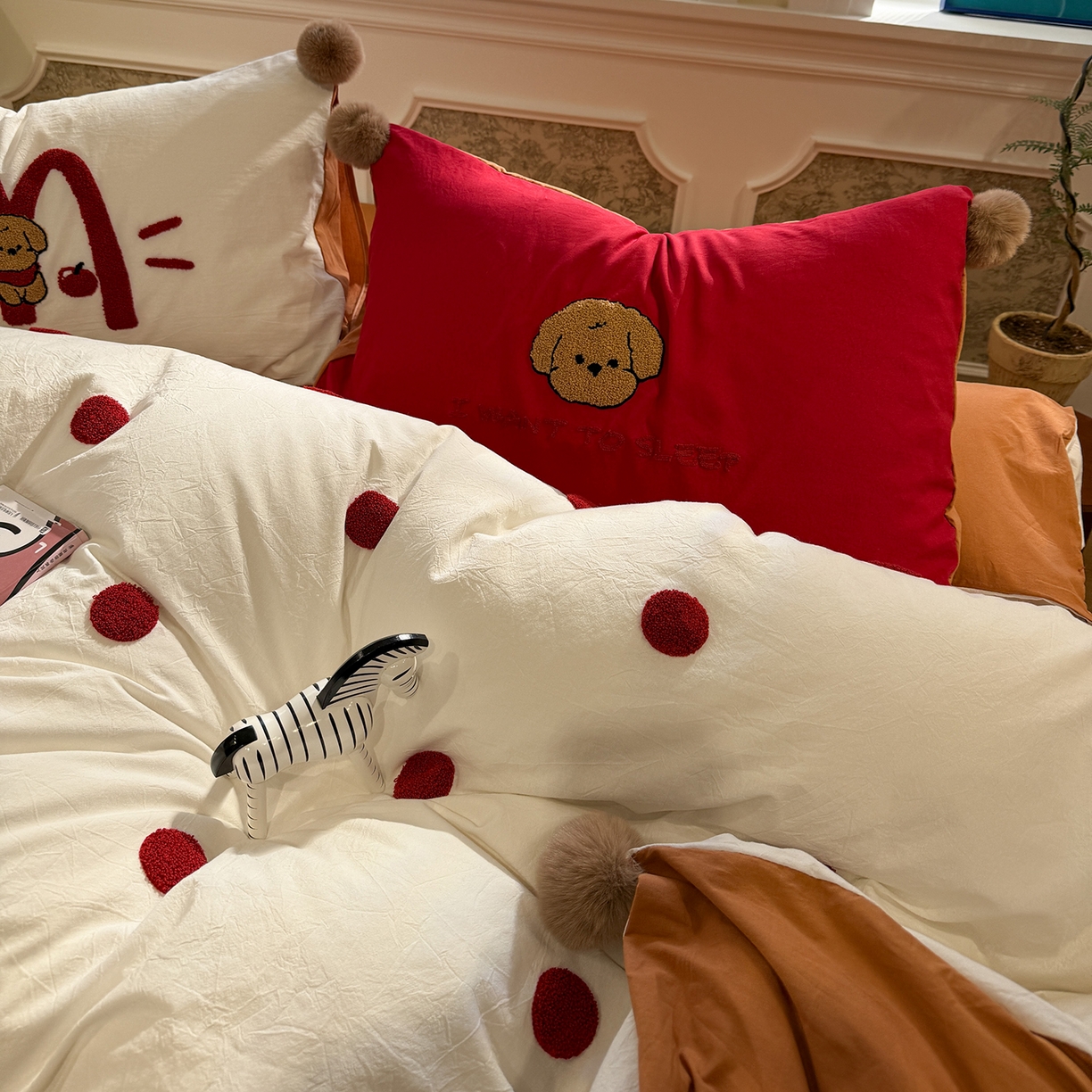 91家纺网 家纺一手货源 找家纺 盼季家纺 2026新款水洗棉毛巾绣毛球四件套 毛巾绣-麦小劳