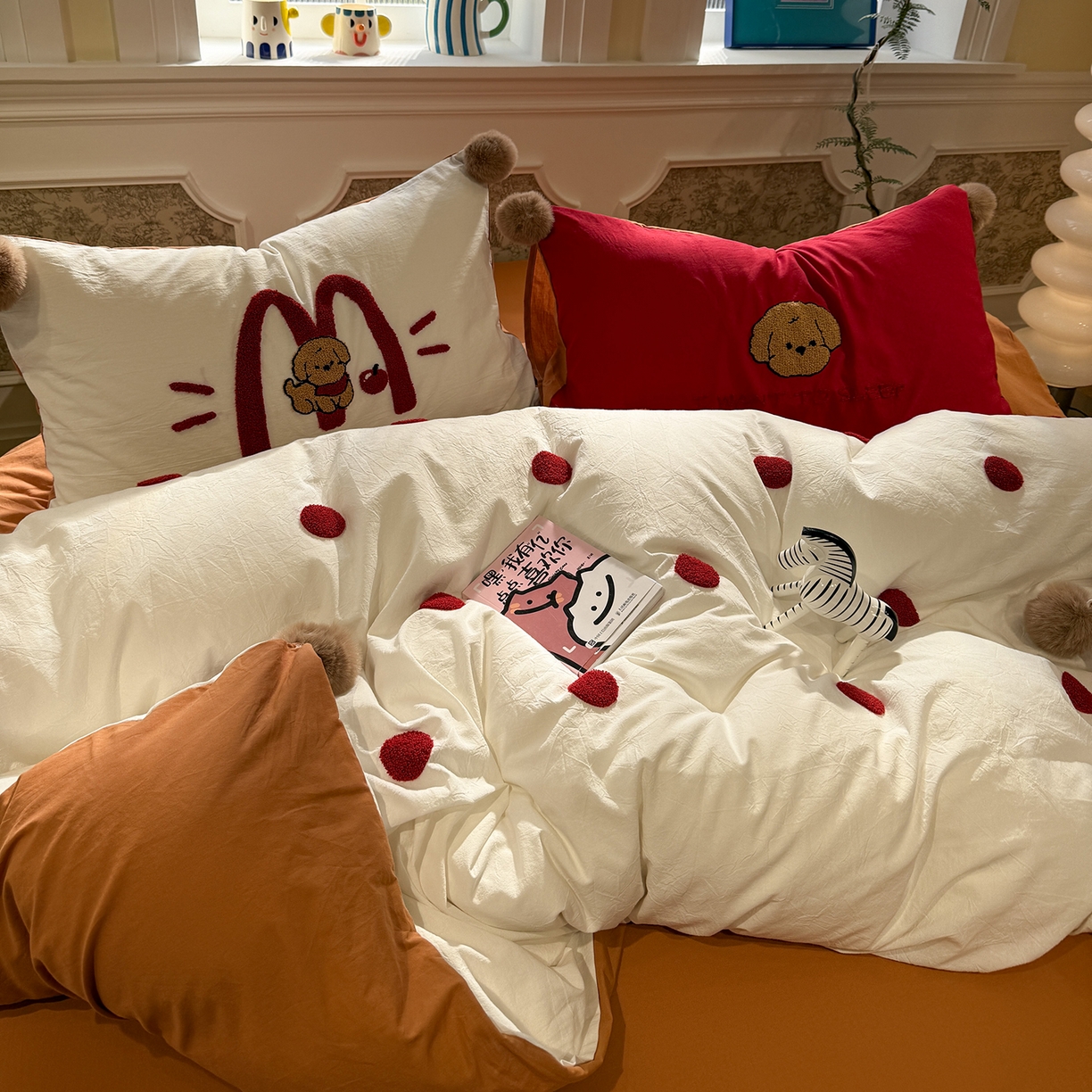 91家纺网 家纺一手货源 找家纺 盼季家纺 2026新款水洗棉毛巾绣毛球四件套 毛巾绣-麦小劳