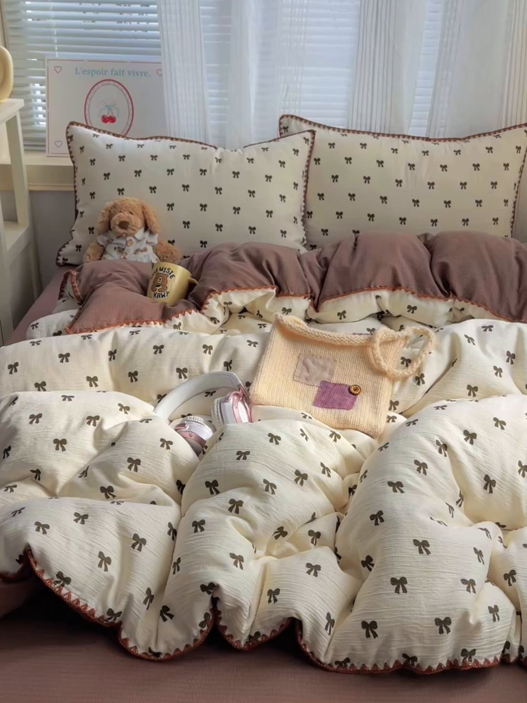 91家纺网 家纺一手货源 找家纺 （总）顾里家纺 2026春夏新款ins韩风印花贝壳针双层纱四件套