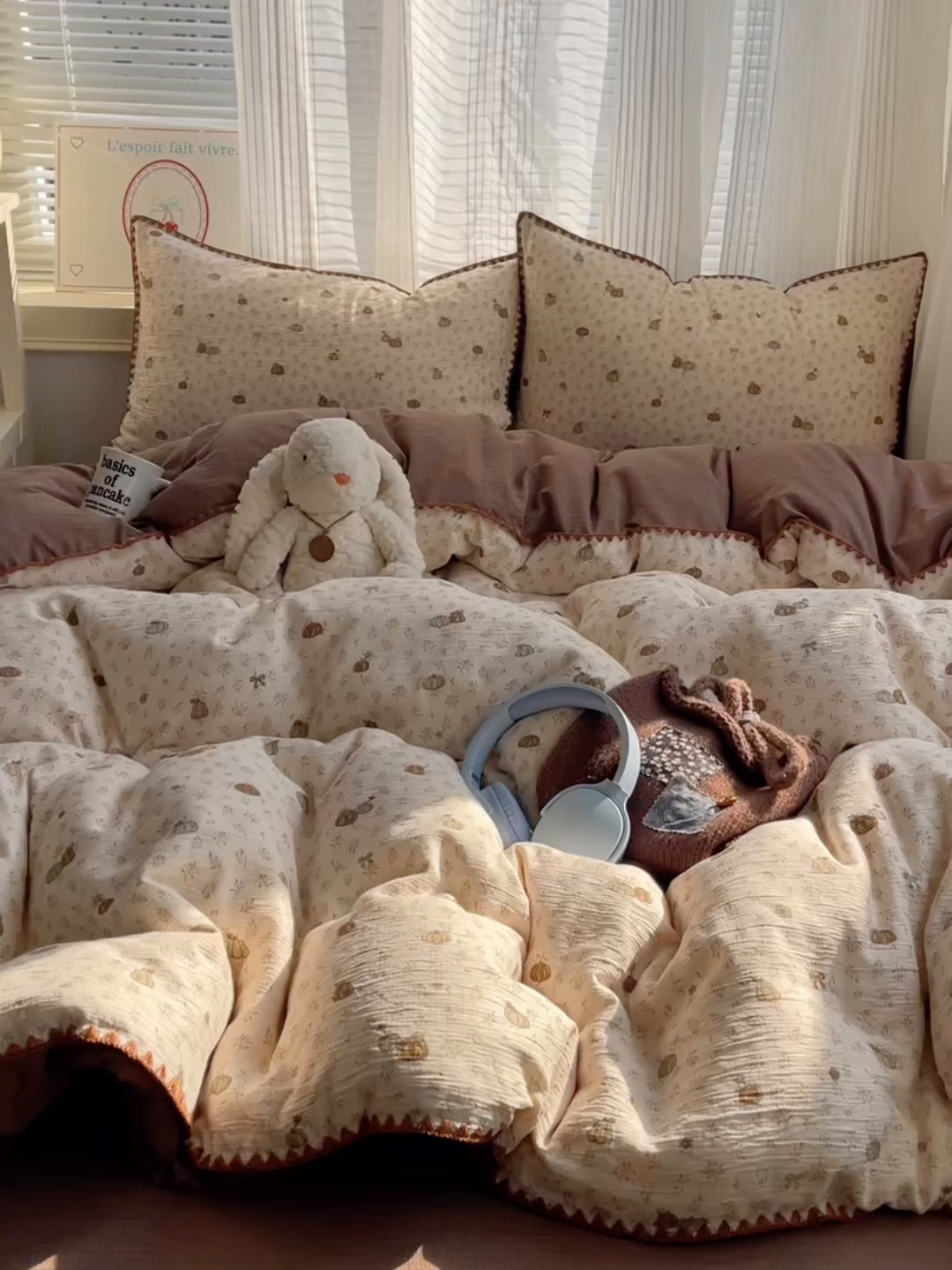 91家纺网 家纺一手货源 找家纺 顾里家纺 2026春夏新款ins韩风印花贝壳针双层纱四件套 小南瓜