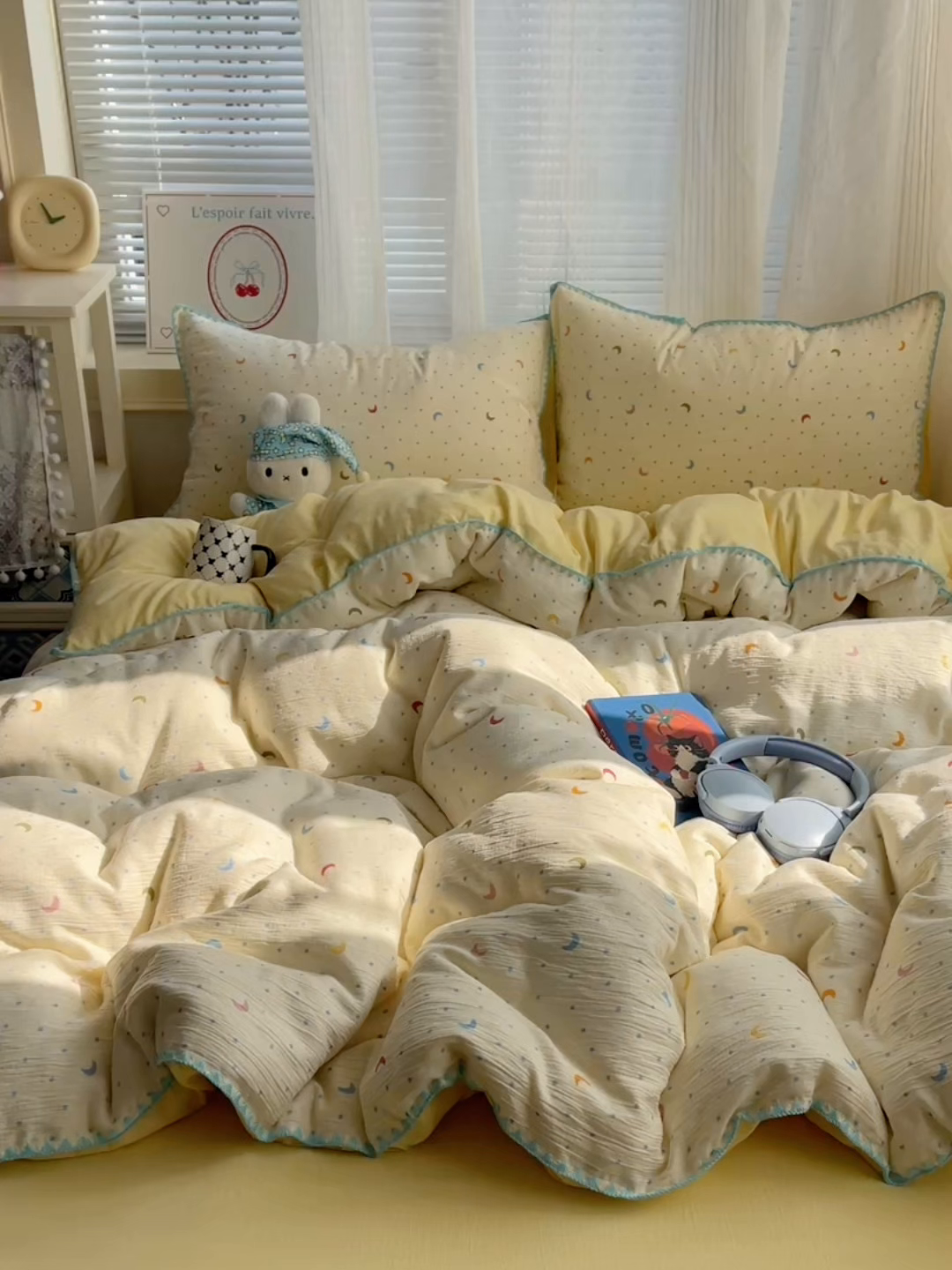 91家纺网 家纺一手货源 找家纺 顾里家纺 2026春夏新款ins韩风印花贝壳针双层纱四件套 星月童话