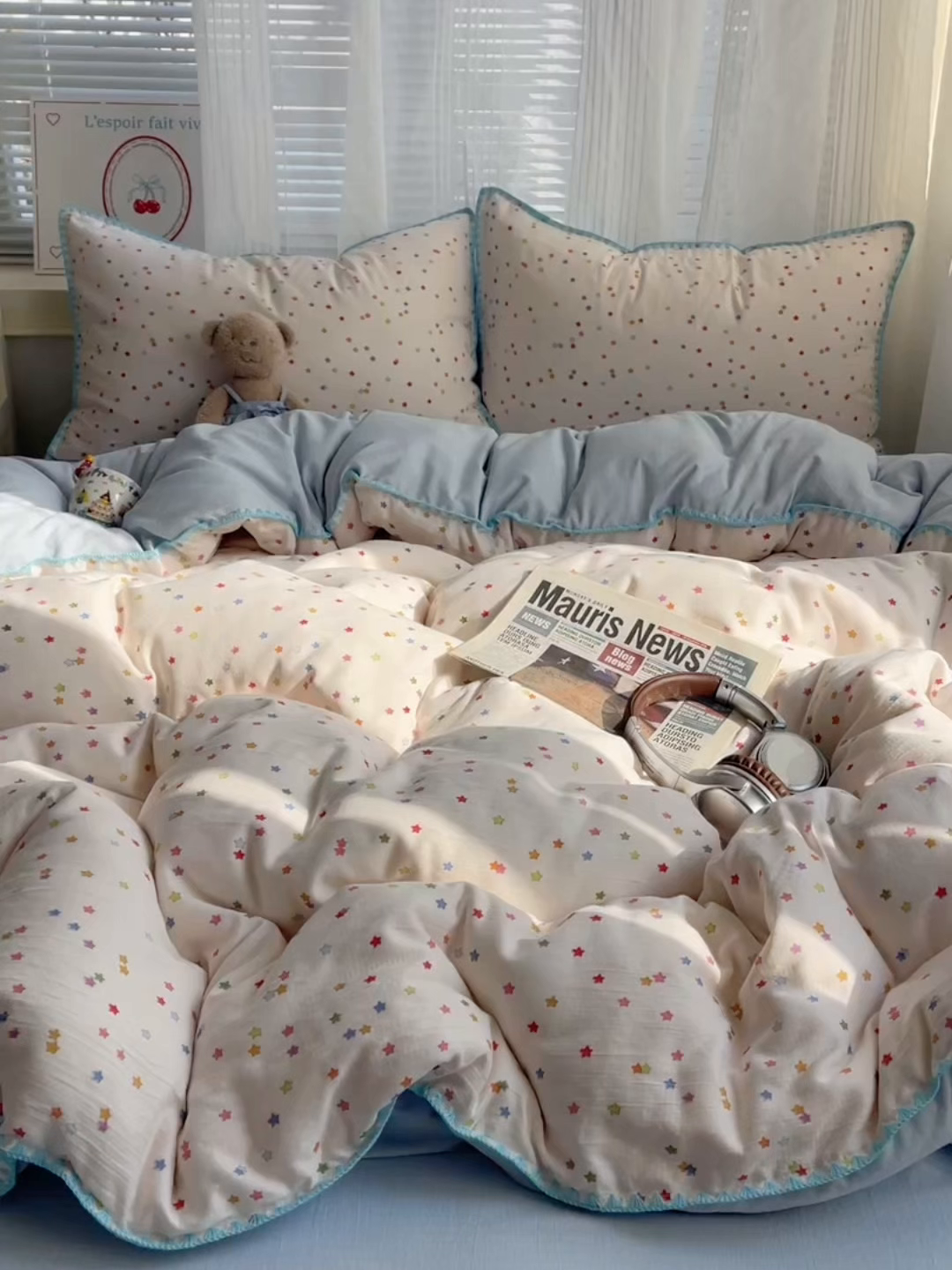 91家纺网 家纺一手货源 找家纺 顾里家纺 2026春夏新款ins韩风印花贝壳针双层纱四件套 雾屿动物