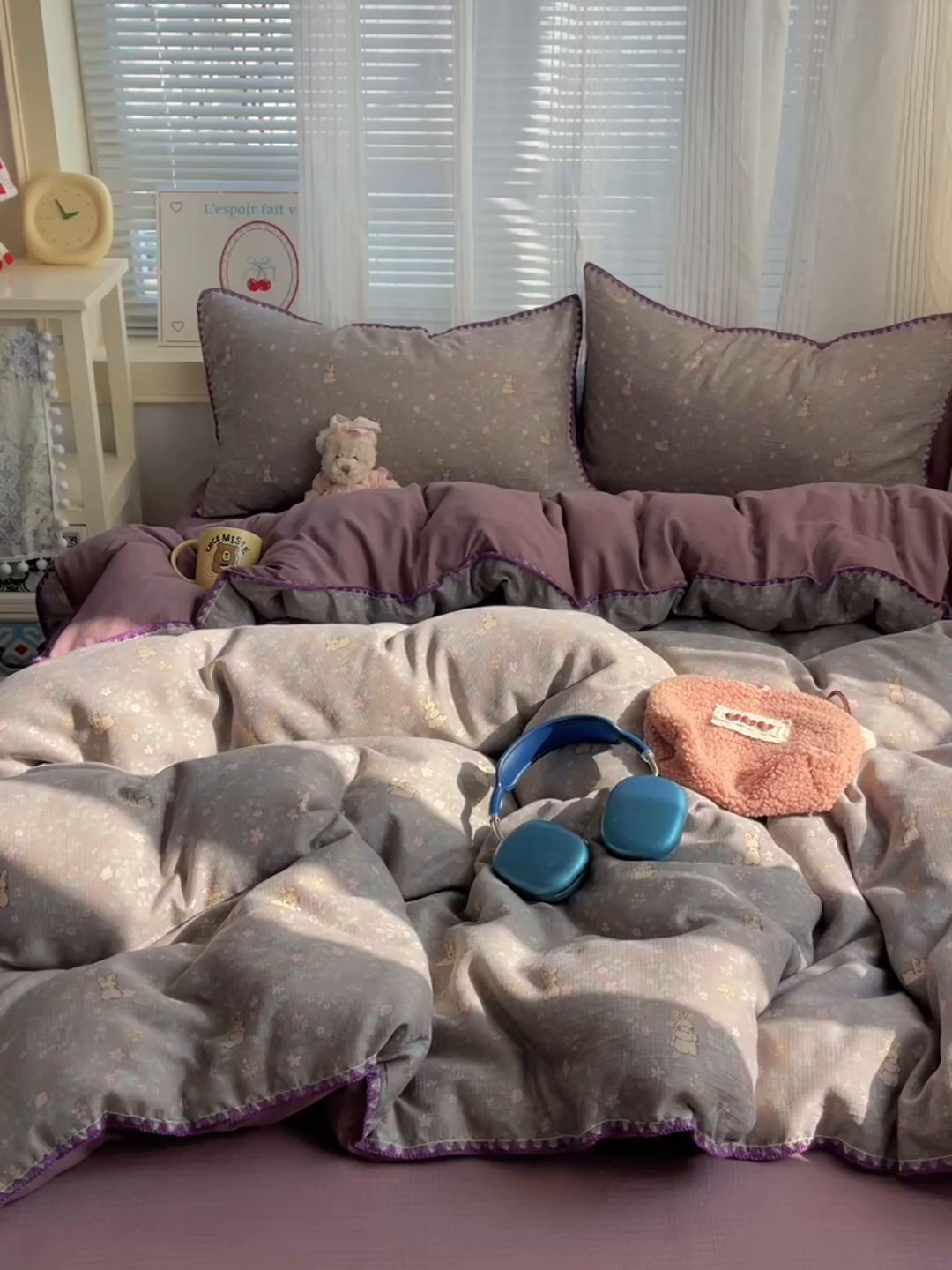 91家纺网 家纺一手货源 找家纺 顾里家纺 2026春夏新款ins韩风印花贝壳针双层纱四件套 浆果梦