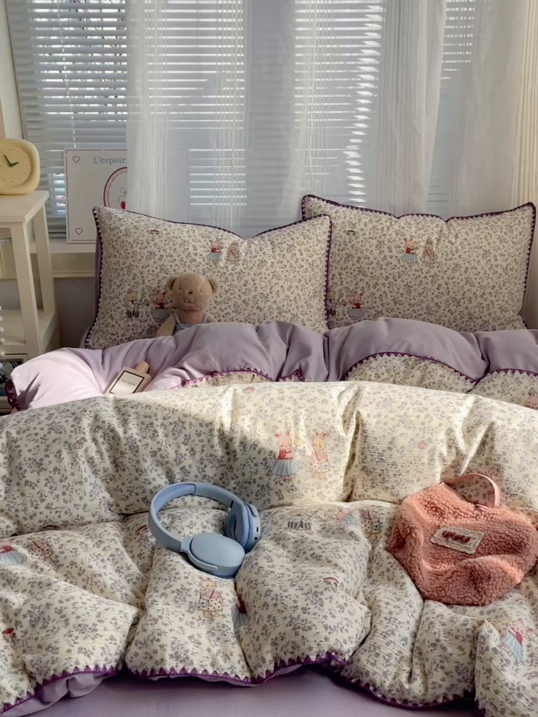 91家纺网 家纺一手货源 找家纺 顾里家纺 2026春夏新款ins韩风印花贝壳针双层纱四件套 治愈动物