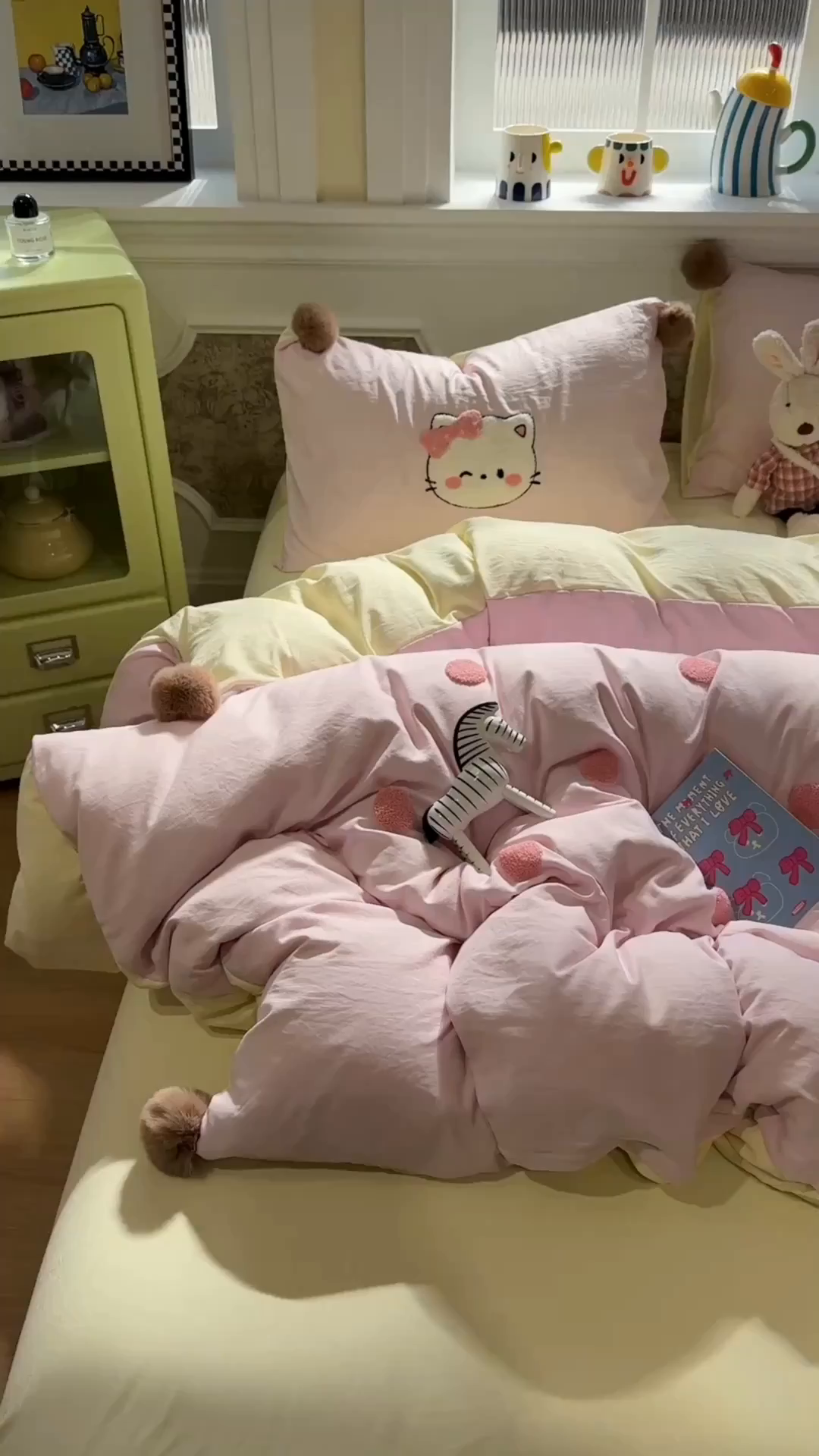 91家纺网 家纺一手货源 找家纺 盼季家纺 2026新款水洗棉毛巾绣毛球四件套 毛巾绣-芝士猫咪酱