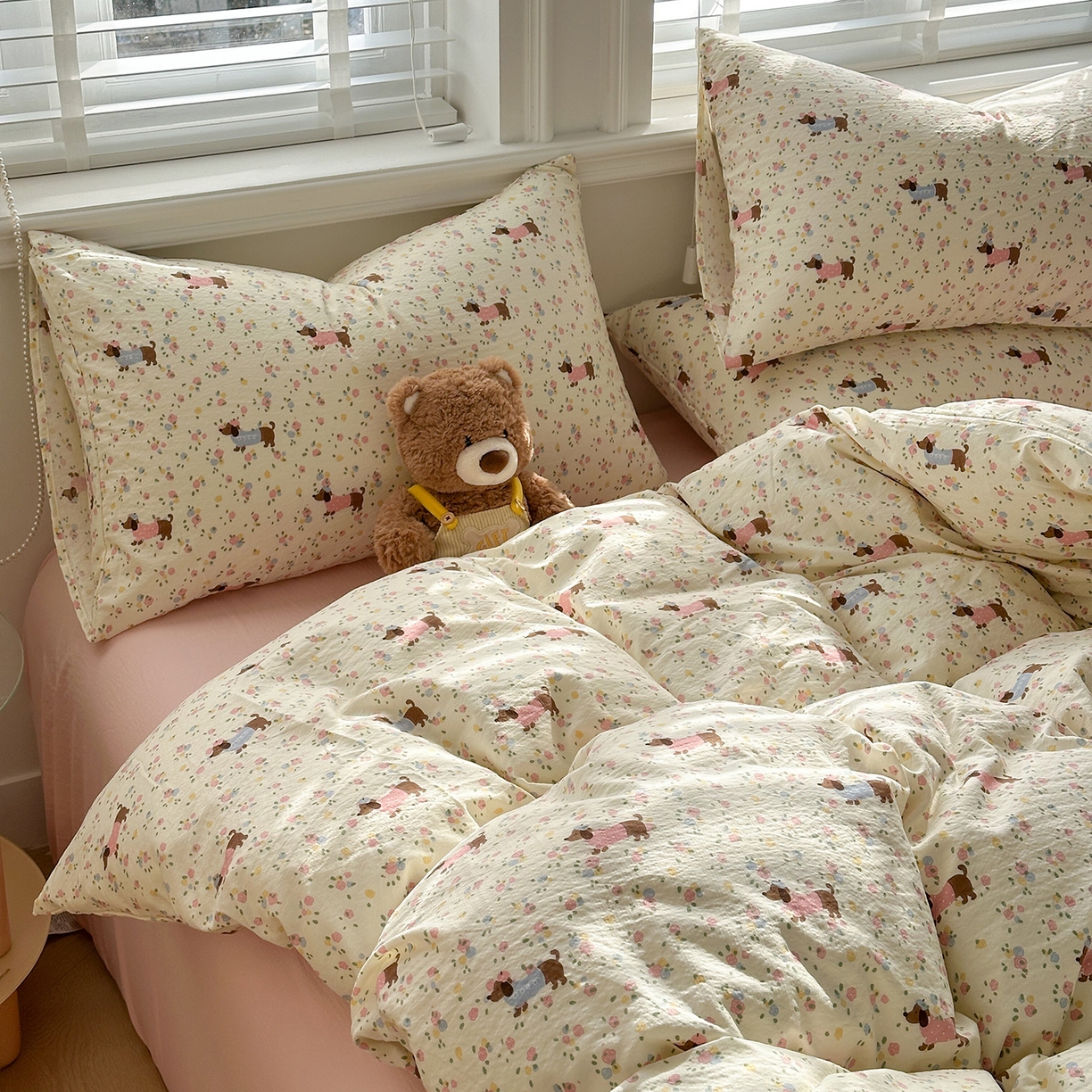 91家纺网 家纺一手货源 找家纺 多品家纺 2026新款奶呼呼超柔云感双层纱系列单被套 花田小狗