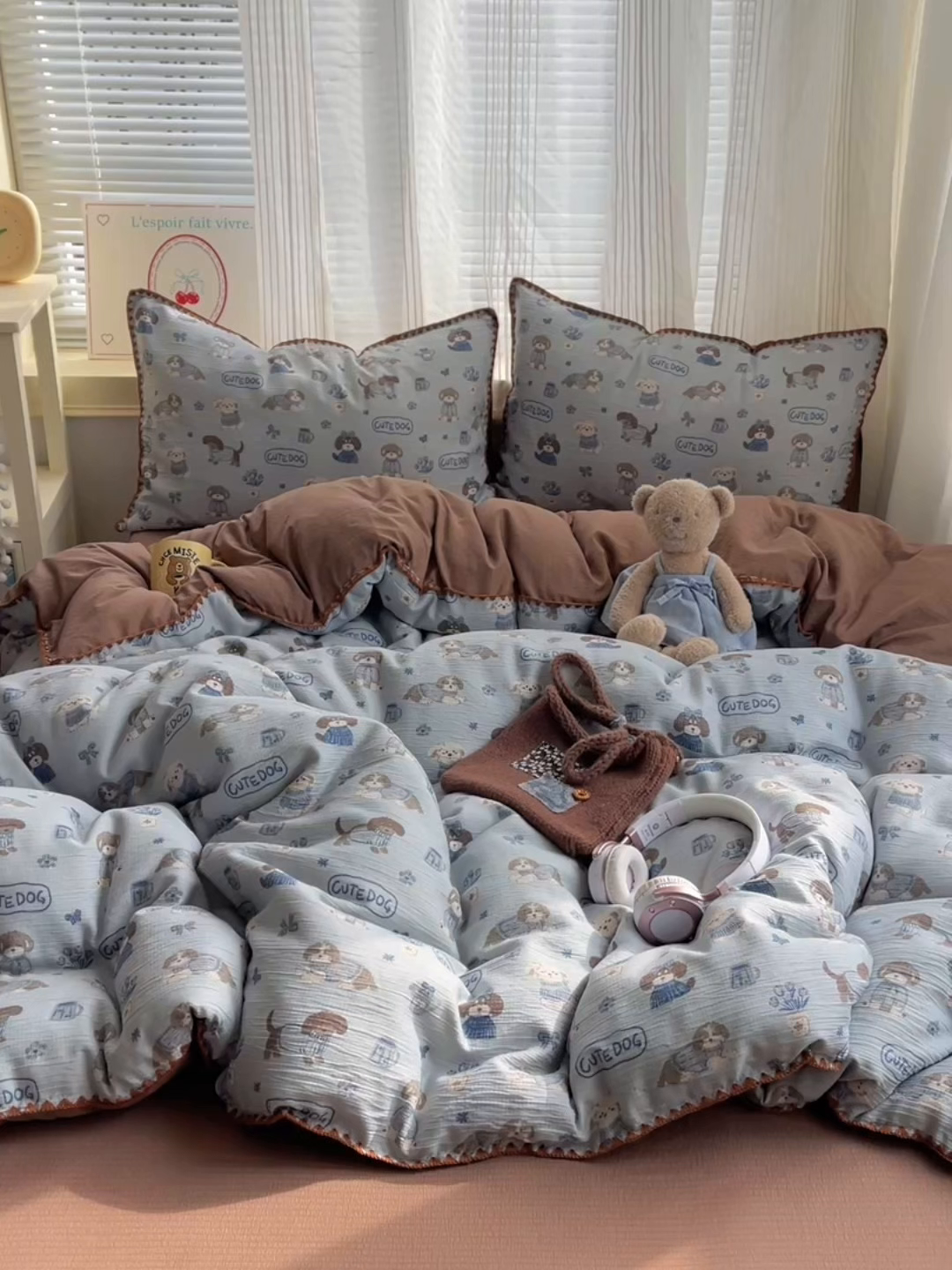 91家纺网 家纺一手货源 找家纺 顾里家纺 2026春夏新款ins韩风印花贝壳针双层纱四件套 雪瑞纳仔