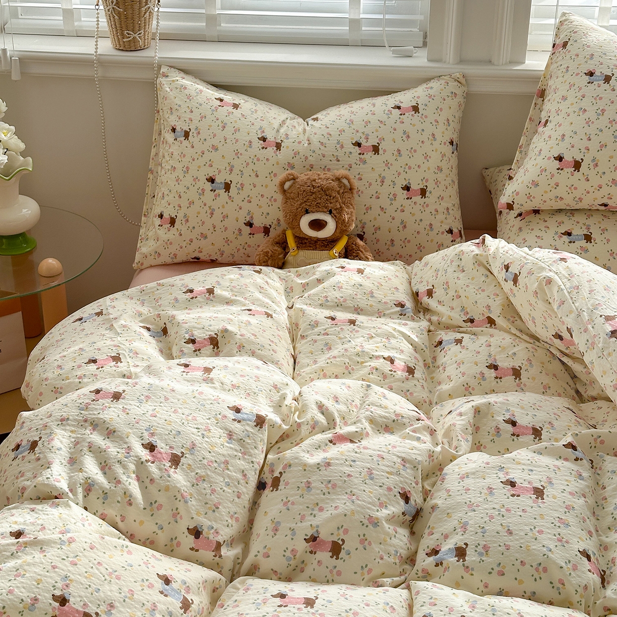 91家纺网 家纺一手货源 找家纺 多品家纺 2026新款奶呼呼超柔云感双层纱系列单被套 花田小狗