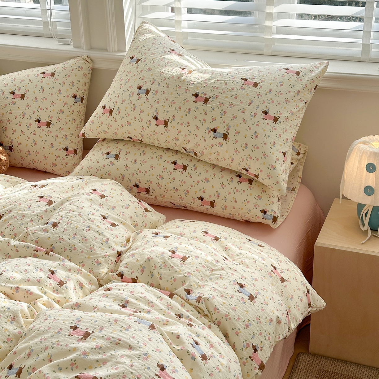 91家纺网 家纺一手货源 找家纺 多品家纺 2026新款奶呼呼超柔云感双层纱系列单被套 花田小狗