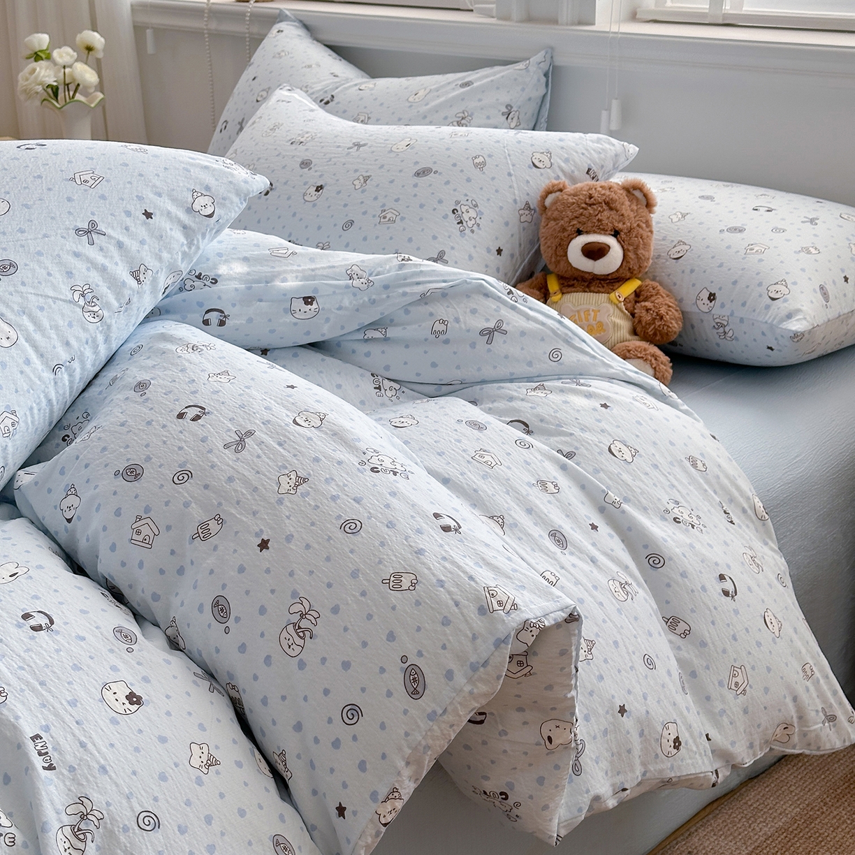 91家纺网 家纺一手货源 找家纺 多品家纺 2026新款奶呼呼超柔云感双层纱系列单被套 欢乐时光