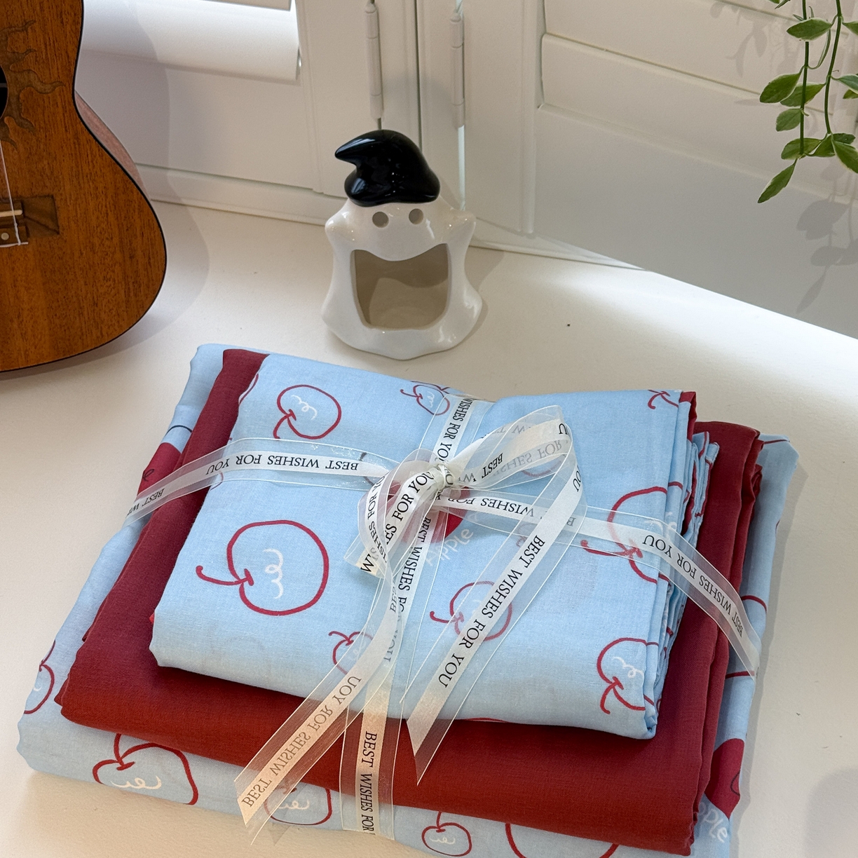 91家纺网 家纺一手货源 找家纺 塞纳 2026新款.全棉有氧双层纱四件套-场景一 海盐苹果派