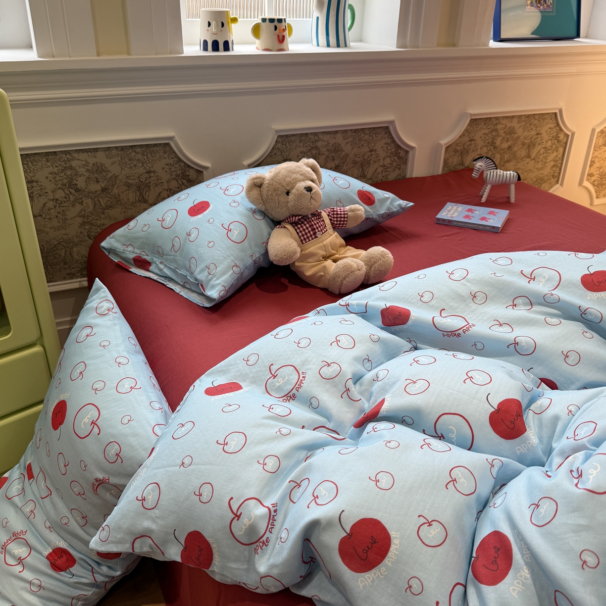 91家纺网 家纺一手货源 找家纺 塞纳 2026新款.全棉有氧双层纱四件套-场景一 海盐苹果派