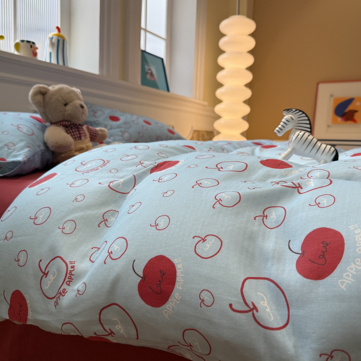 91家纺网 家纺一手货源 找家纺 塞纳 2026新款.全棉有氧双层纱四件套-场景一 海盐苹果派