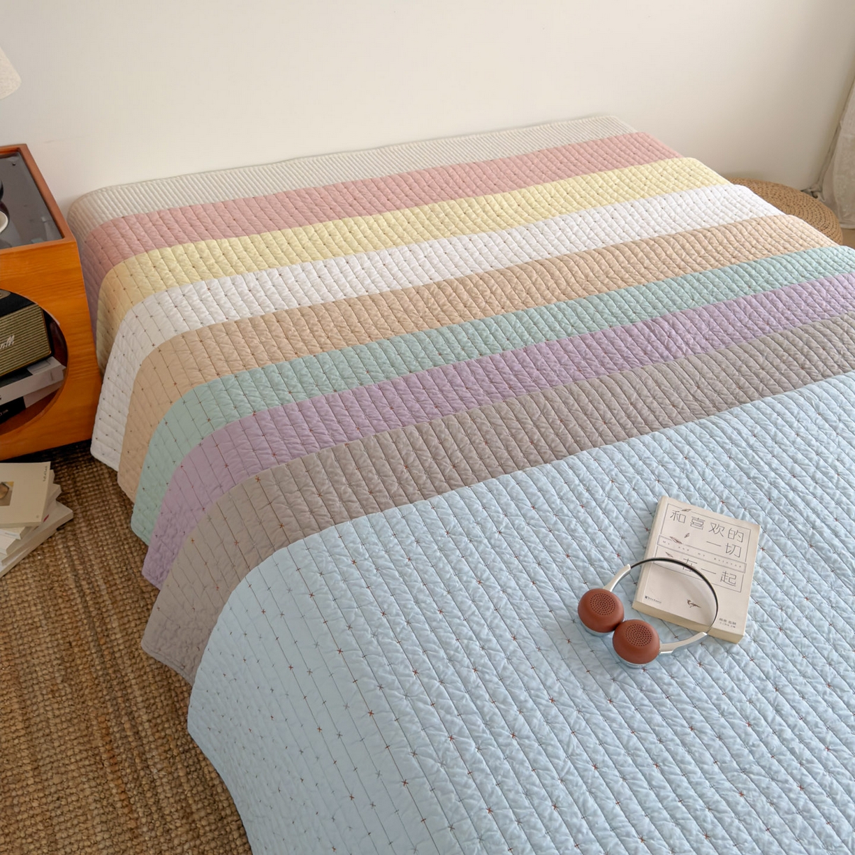 91家纺网 家纺一手货源 找家纺 沐纯家居 2026新款60支全棉纯棉米粒绣纯色床盖三件套 组合图仅供展示-不可下单