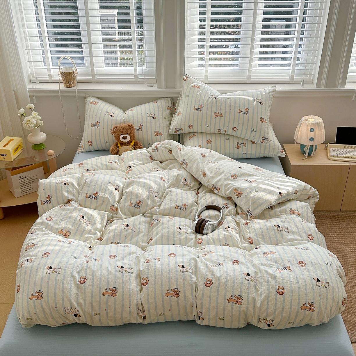 91家纺网 家纺一手货源 找家纺 多品家纺 2026新款奶呼呼超柔云感双层纱系列单被套 开心狗