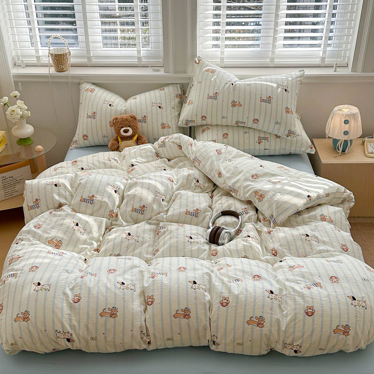 91家纺网 家纺一手货源 找家纺 多品家纺 2026新款奶呼呼超柔云感双层纱系列单被套 开心狗