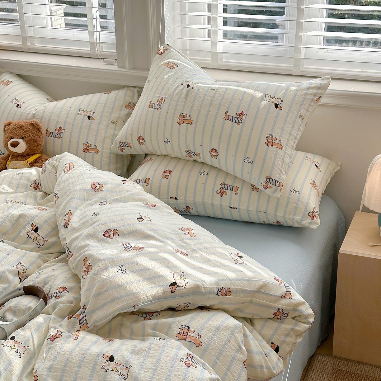 91家纺网 家纺一手货源 找家纺 多品家纺 2026新款奶呼呼超柔云感双层纱系列单被套 开心狗